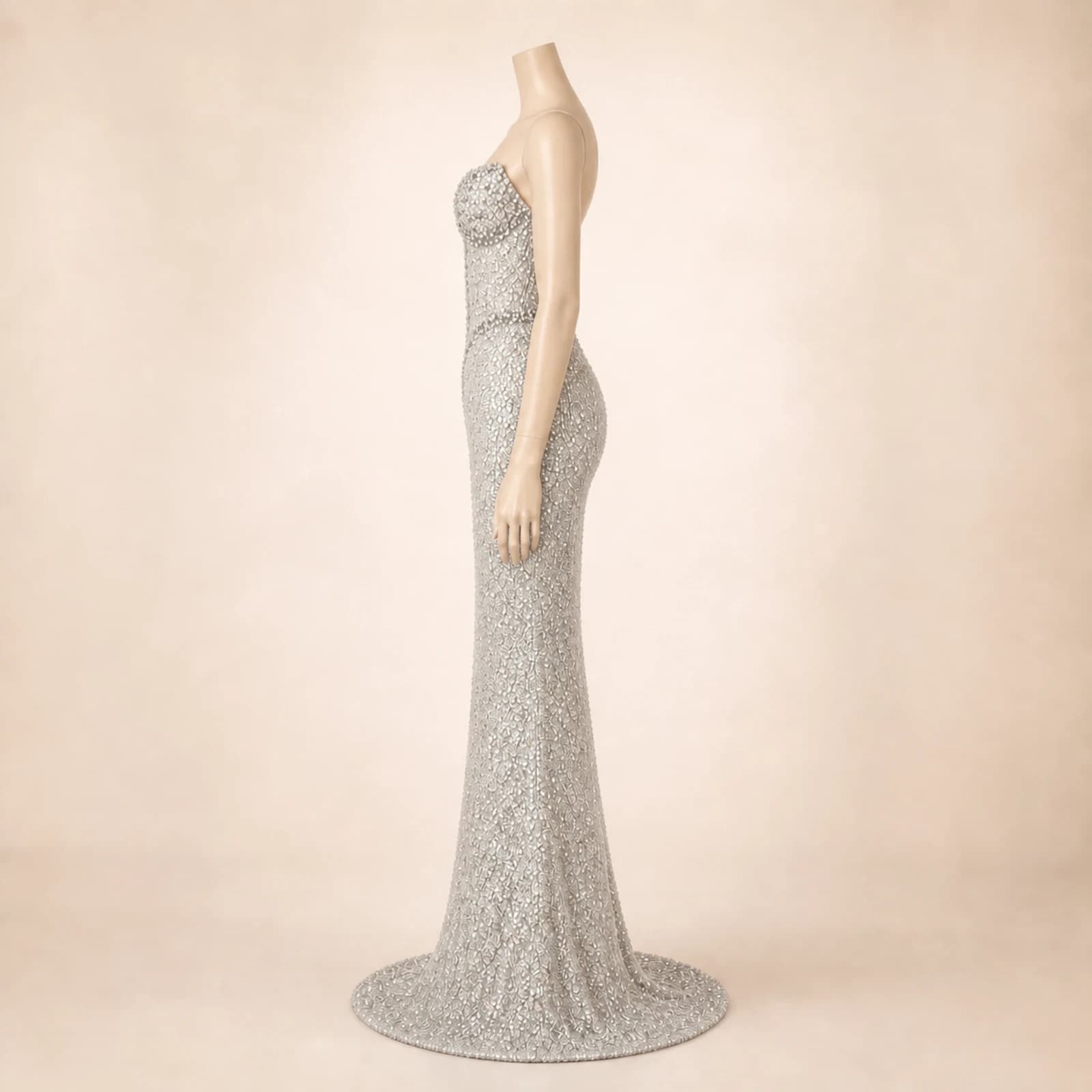 Celeste Silver Crystal Mermaid Gown, view 4