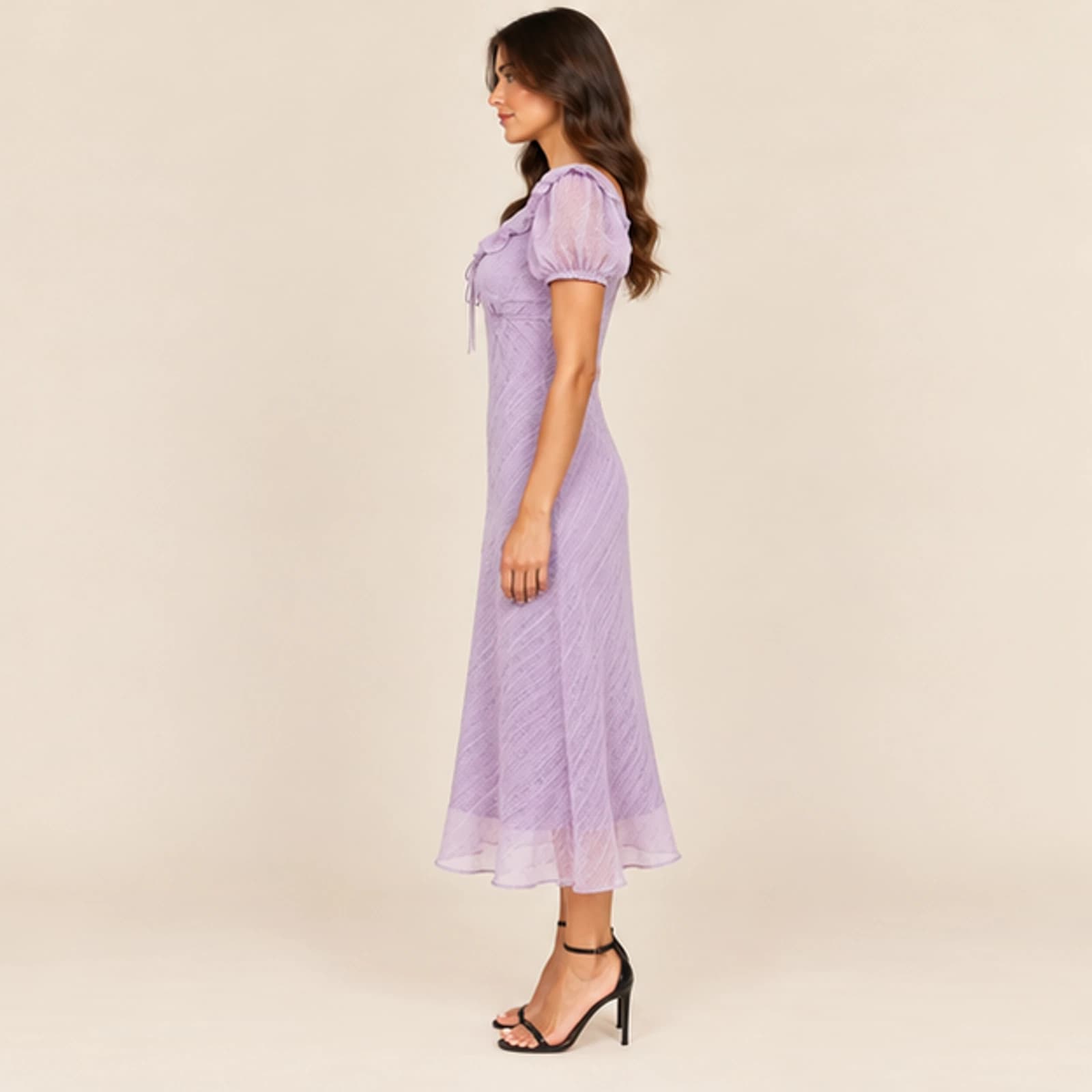 Celeste Textured Midi Dress — Lavender, view 3