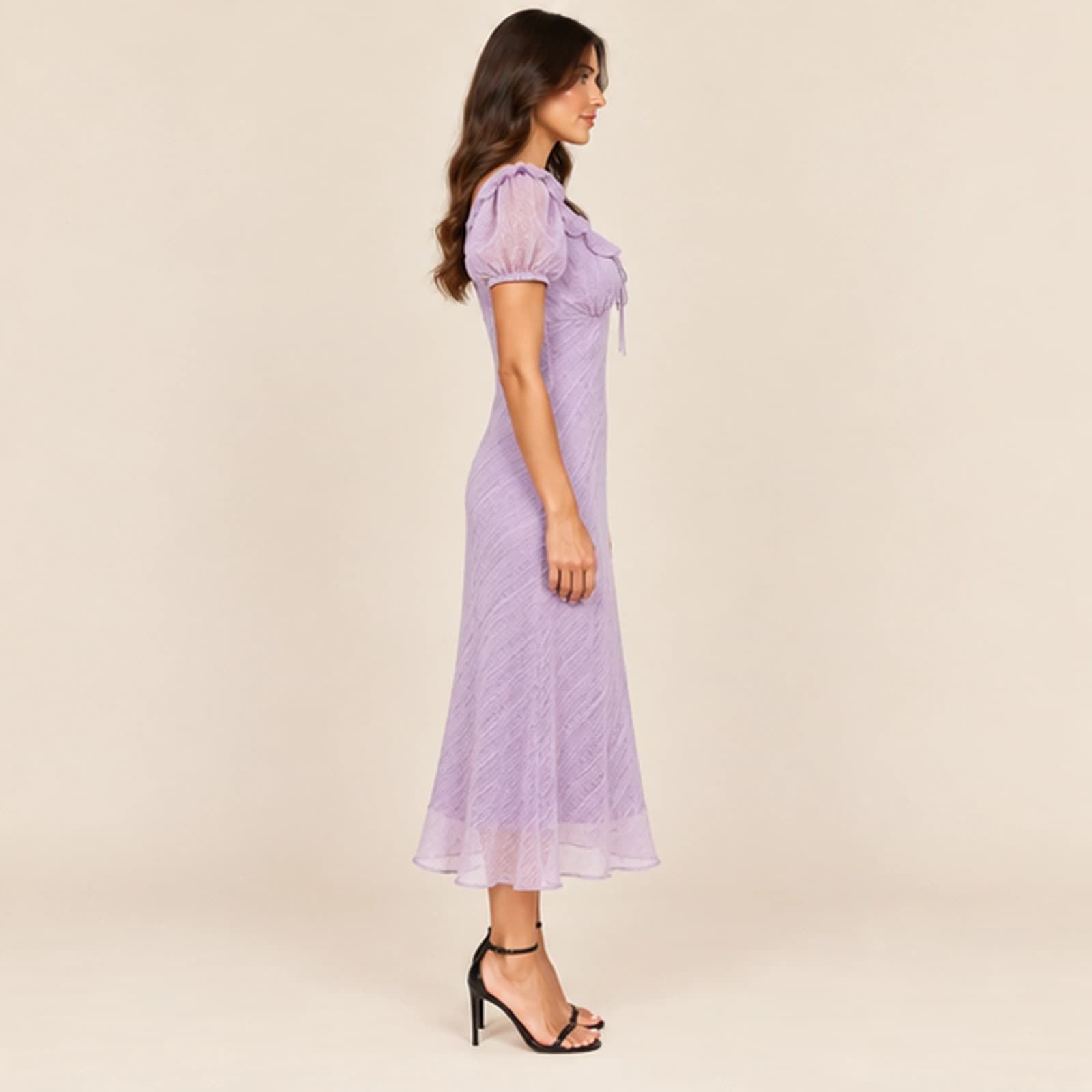 Celeste Textured Midi Dress — Lavender, view 4