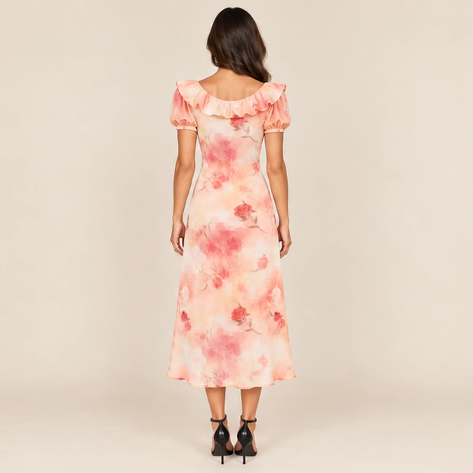 Celeste Watercolor Floral Midi Dress — Peach, view 2