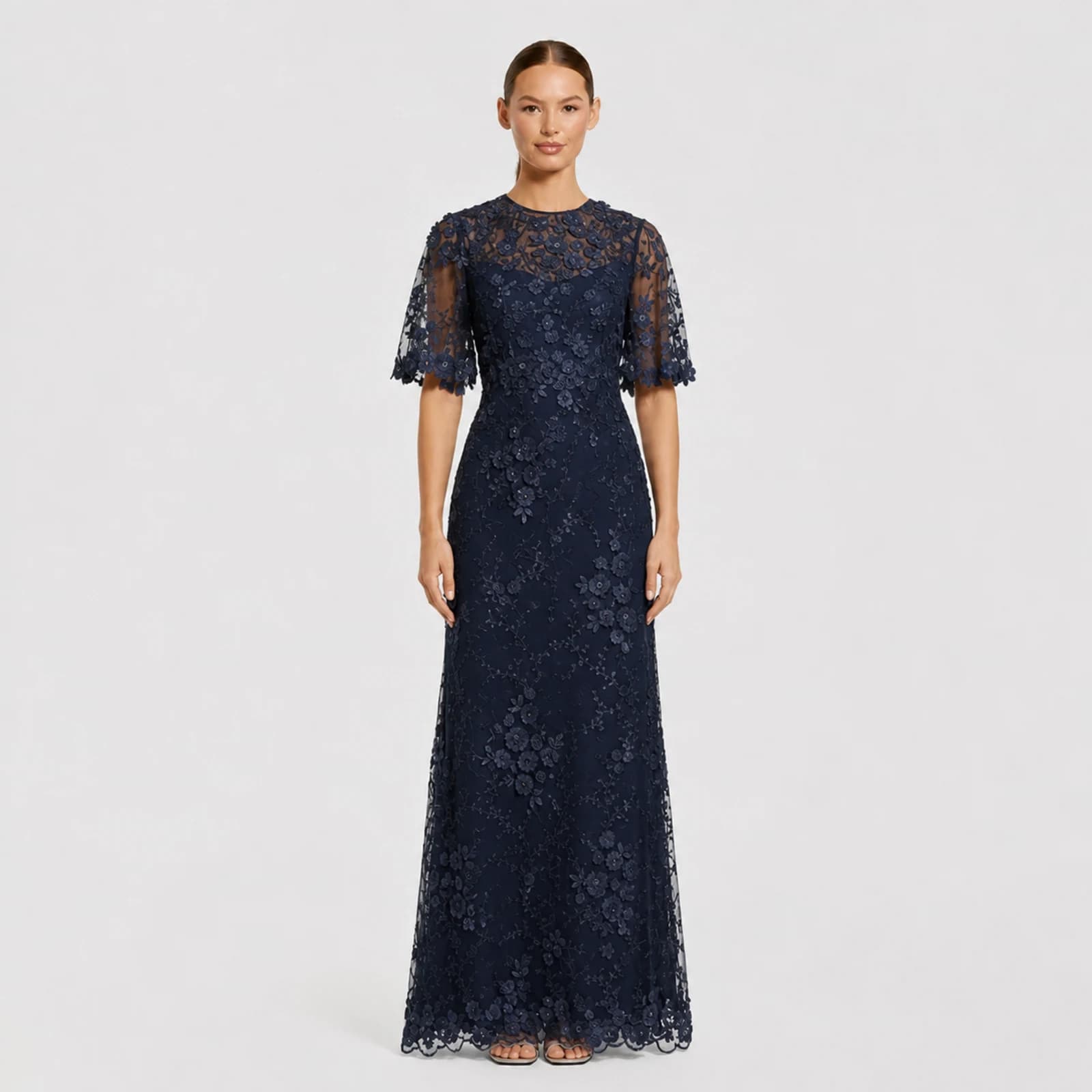 Celestine Navy Lace Gown, view 1