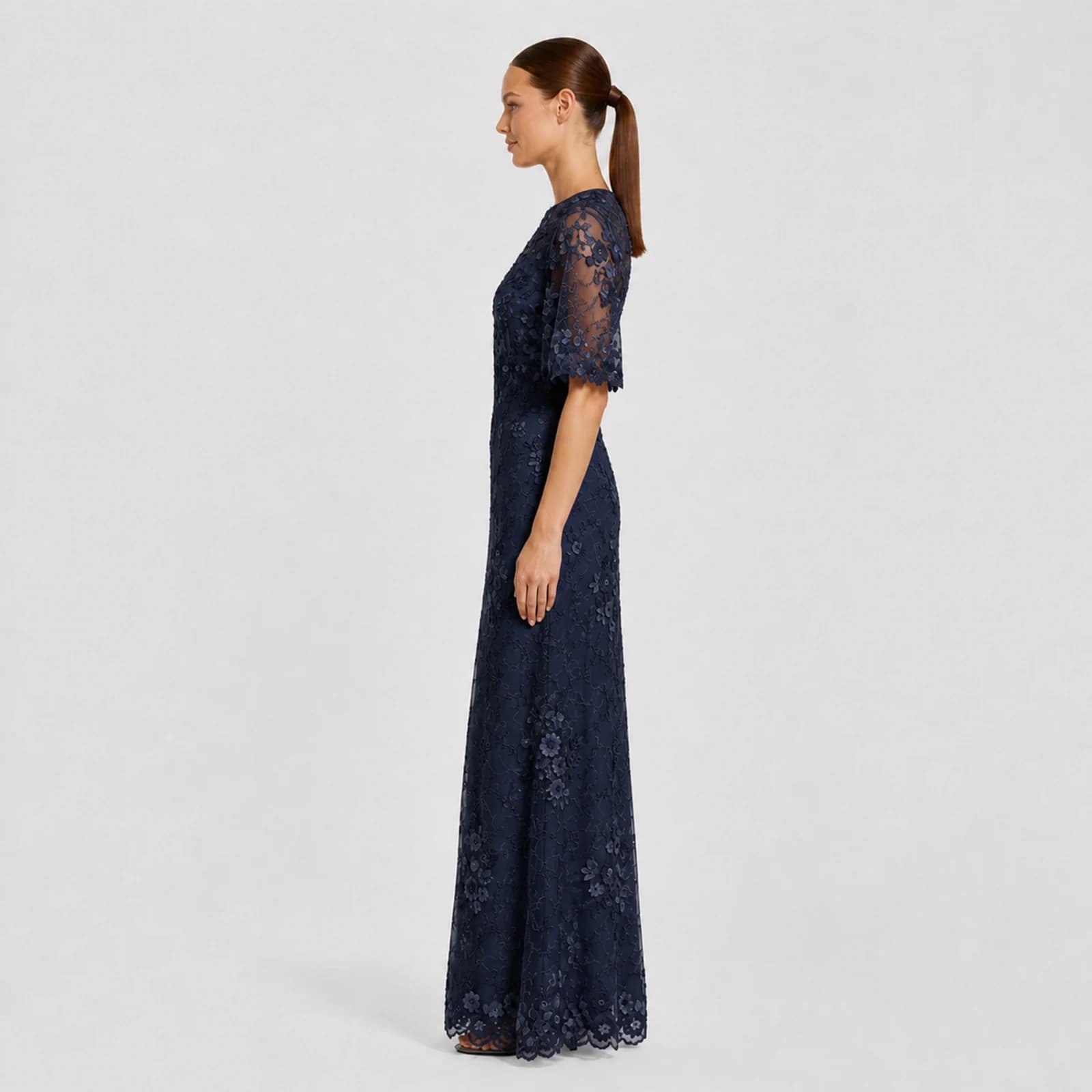 Celestine Navy Lace Gown, view 3