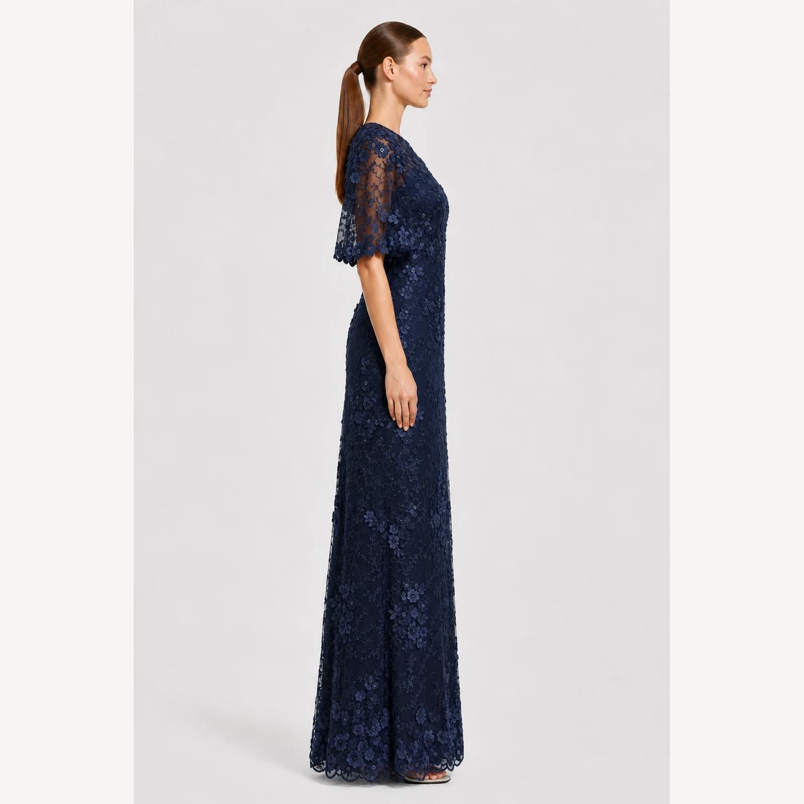 Celestine Navy Lace Gown, view 4