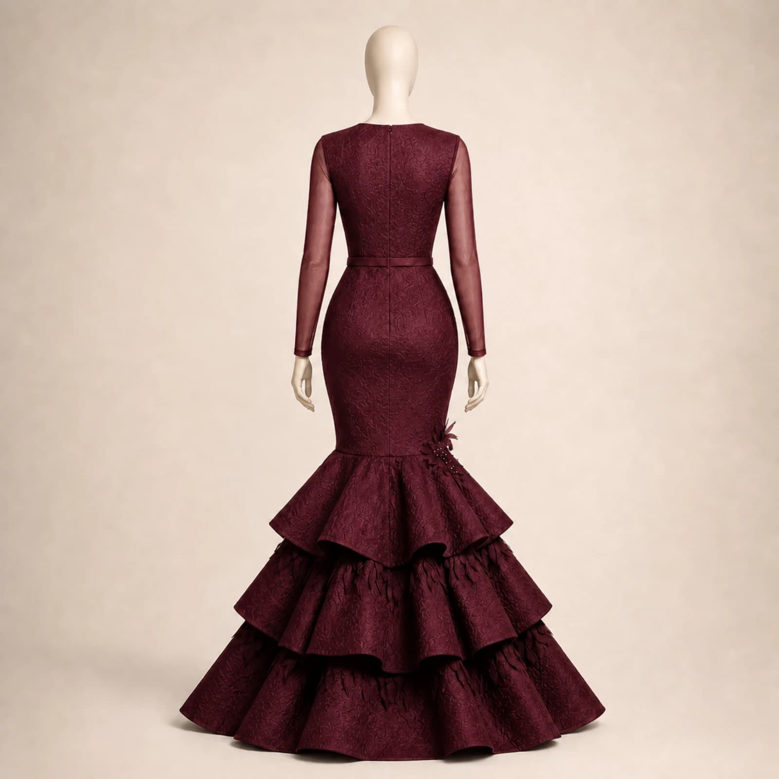 Cordelia Burgundy Tiered Mermaid Gown, view 2