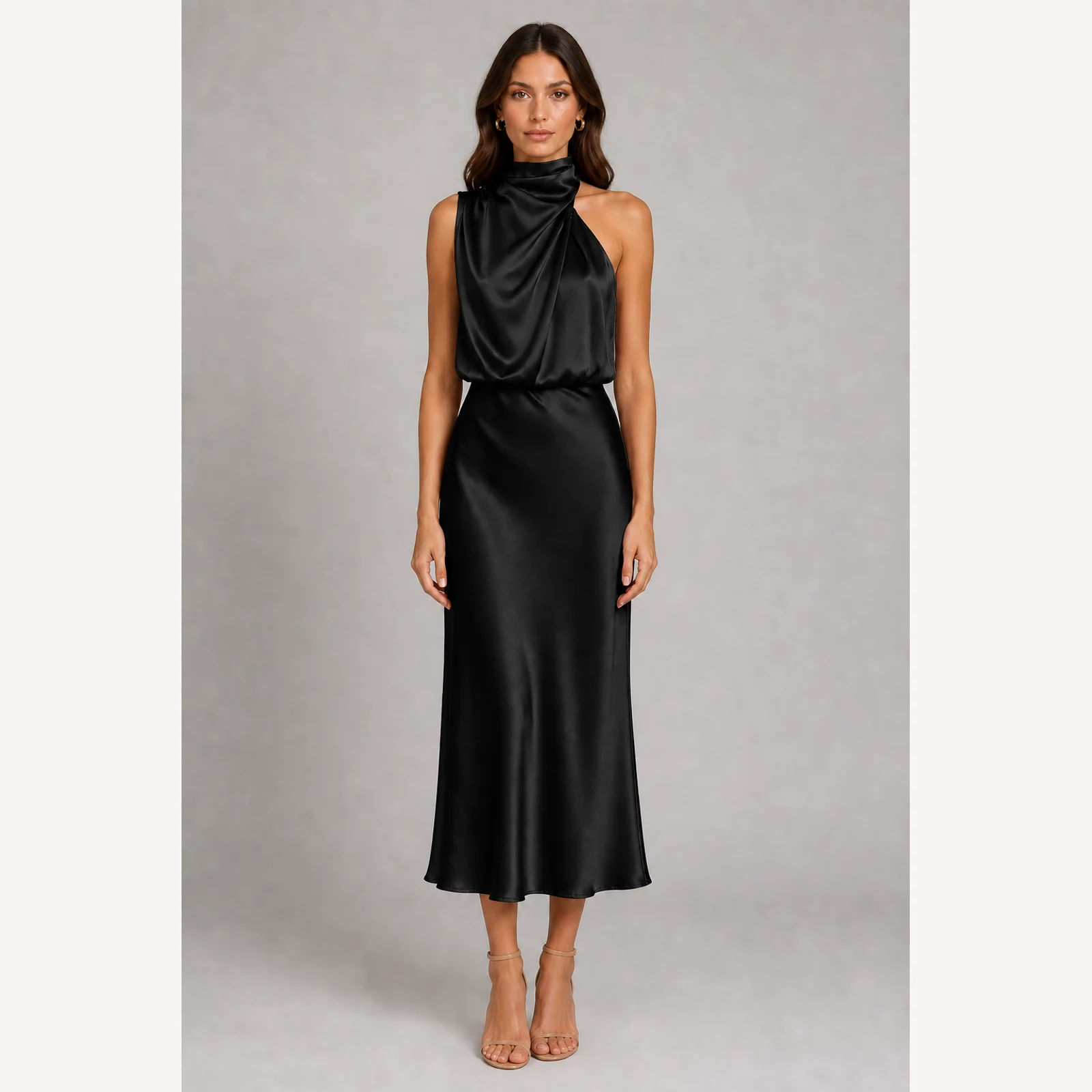 Danika Black Halter Midi Dress, view 1
