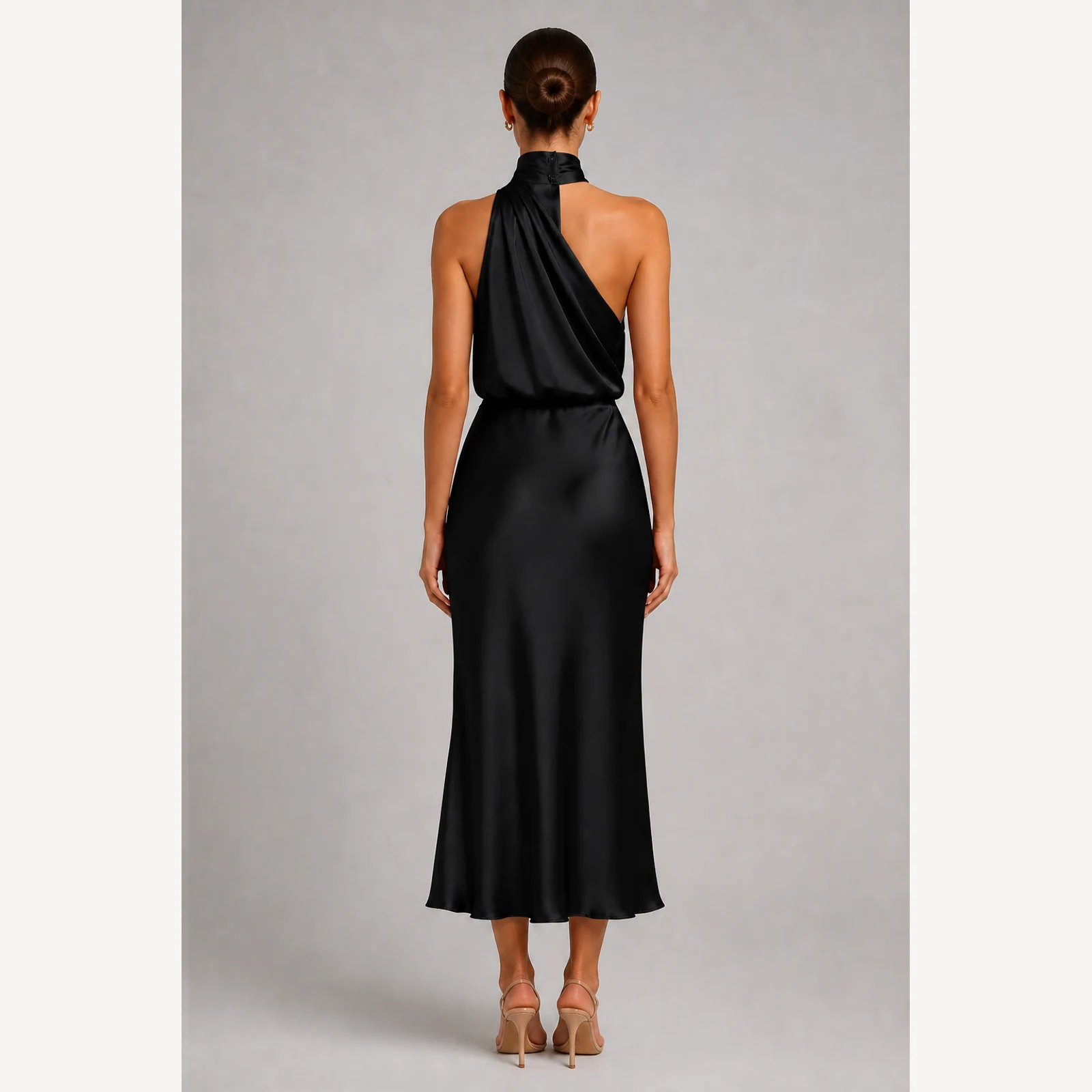 Danika Black Halter Midi Dress, view 2