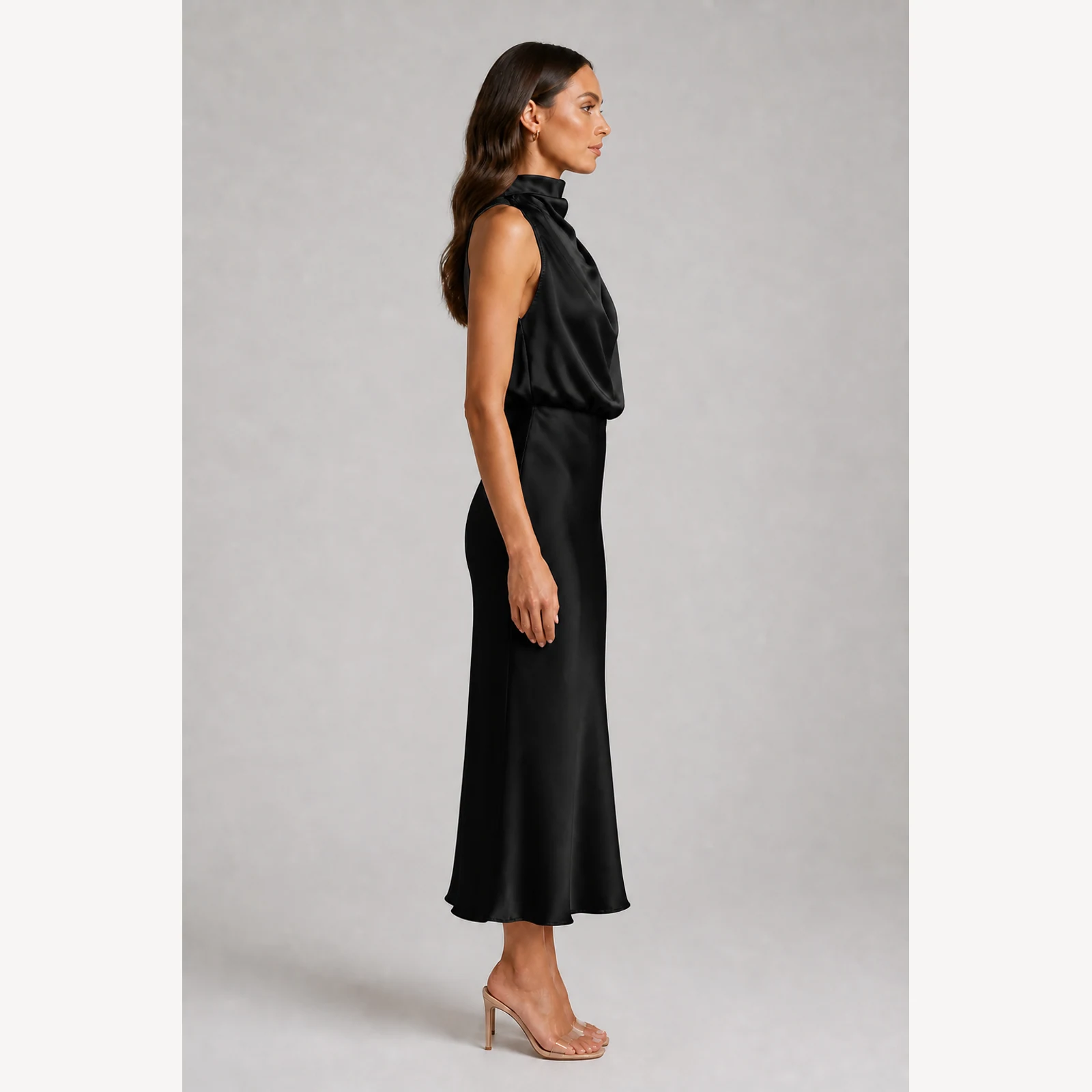 Danika Black Halter Midi Dress, view 4