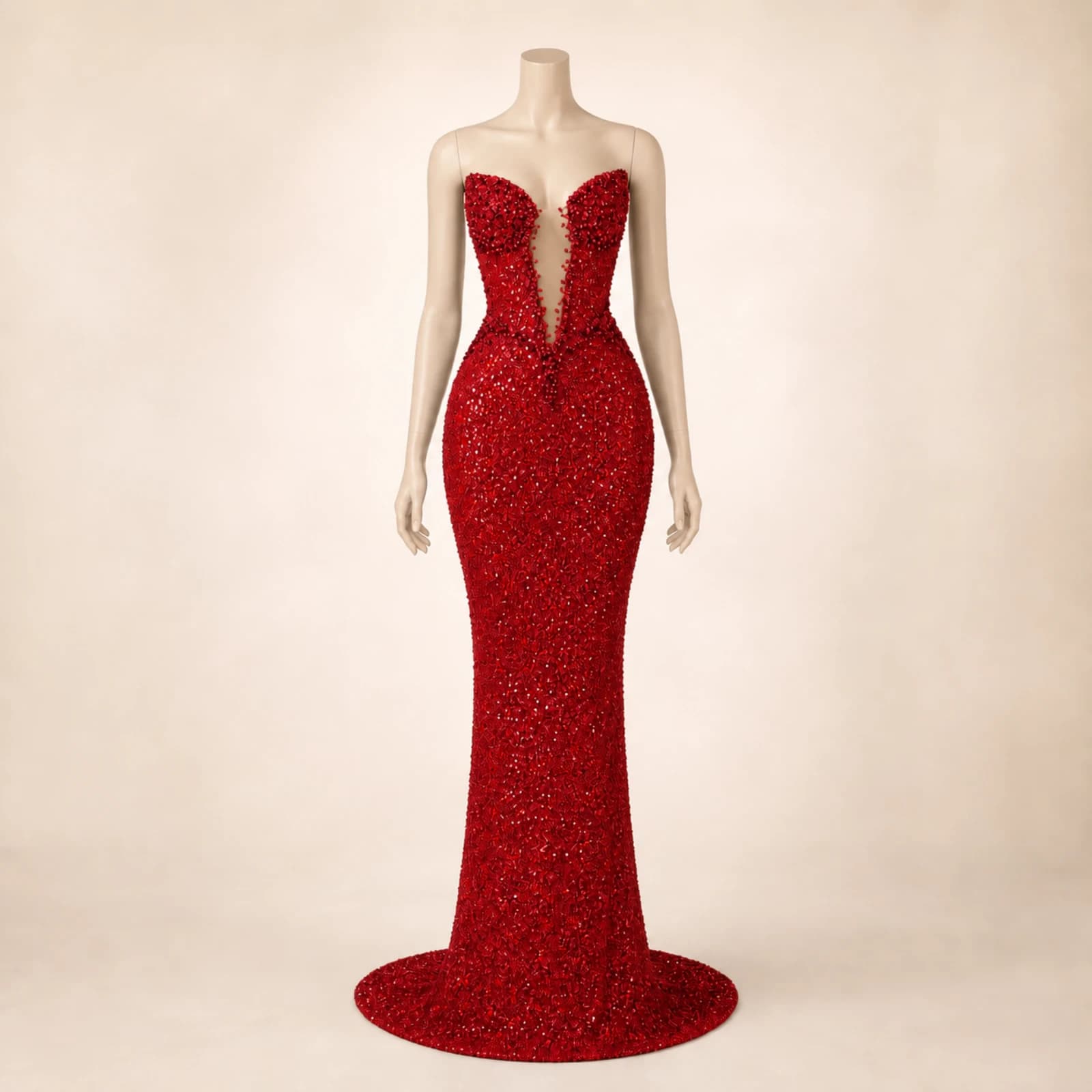 Delphine Red Crystal Mermaid Gown, view 1