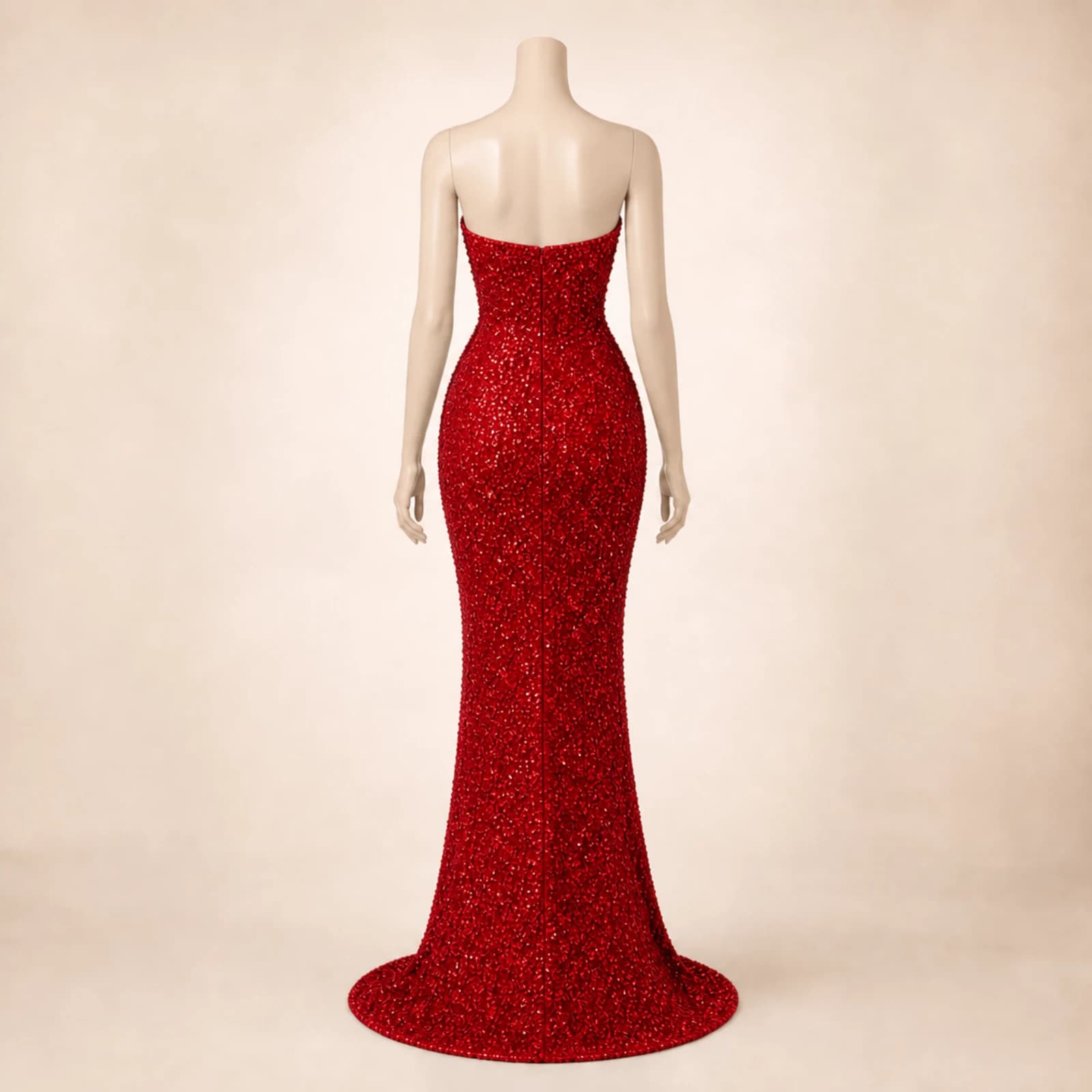 Delphine Red Crystal Mermaid Gown, view 2
