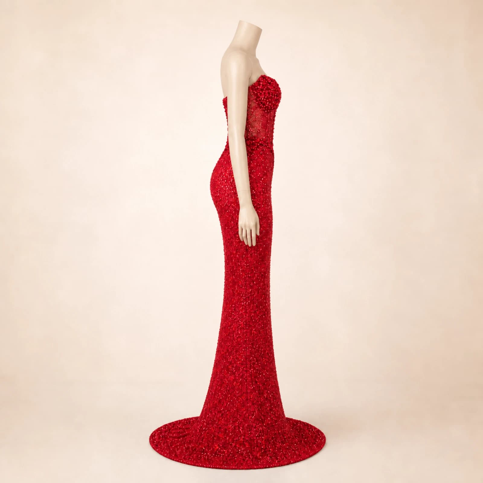 Delphine Red Crystal Mermaid Gown, view 3