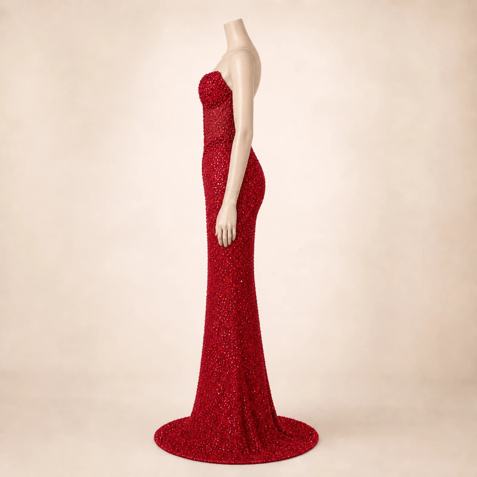 Delphine Red Crystal Mermaid Gown, view 4