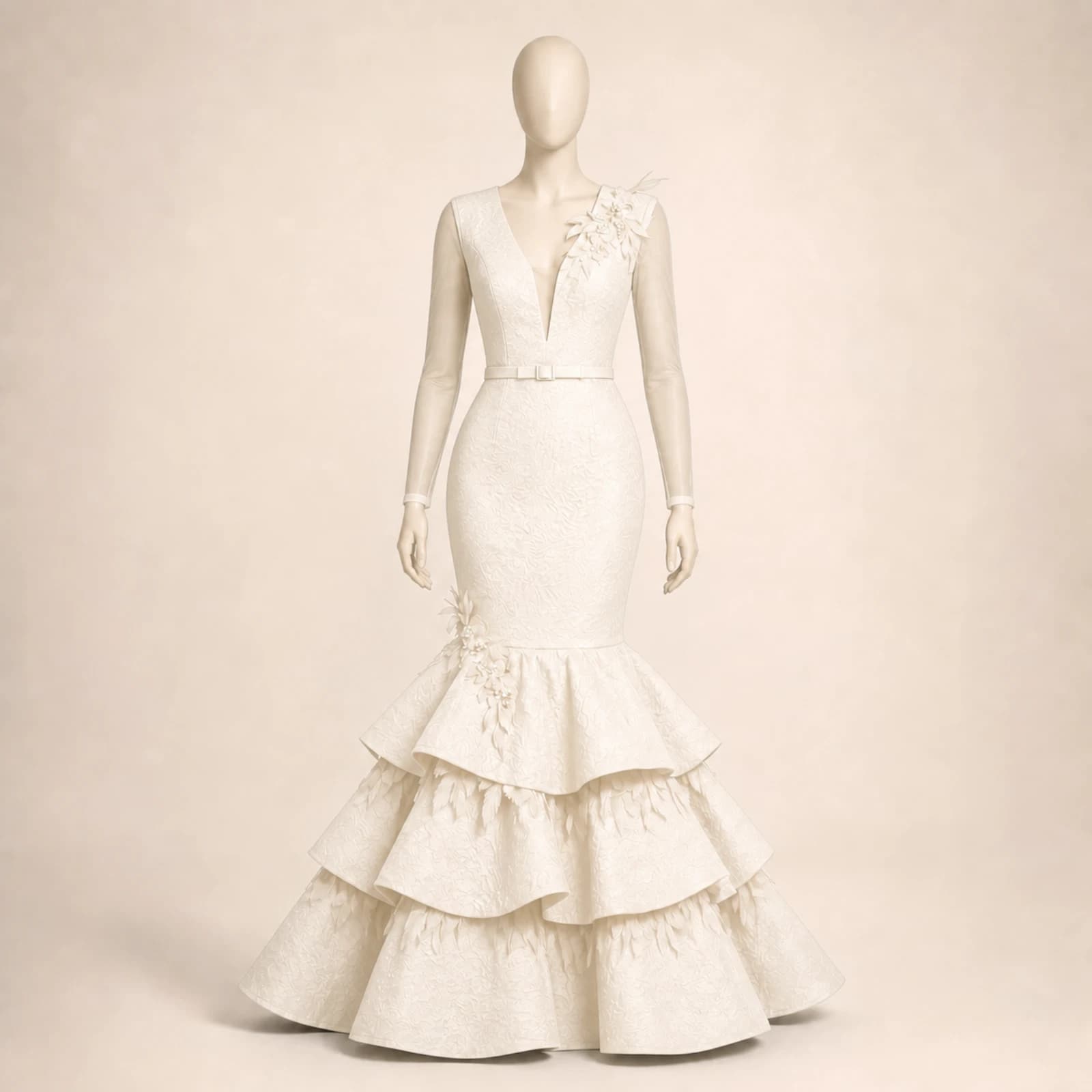 Dominique Ivory Tiered Mermaid Gown, view 1