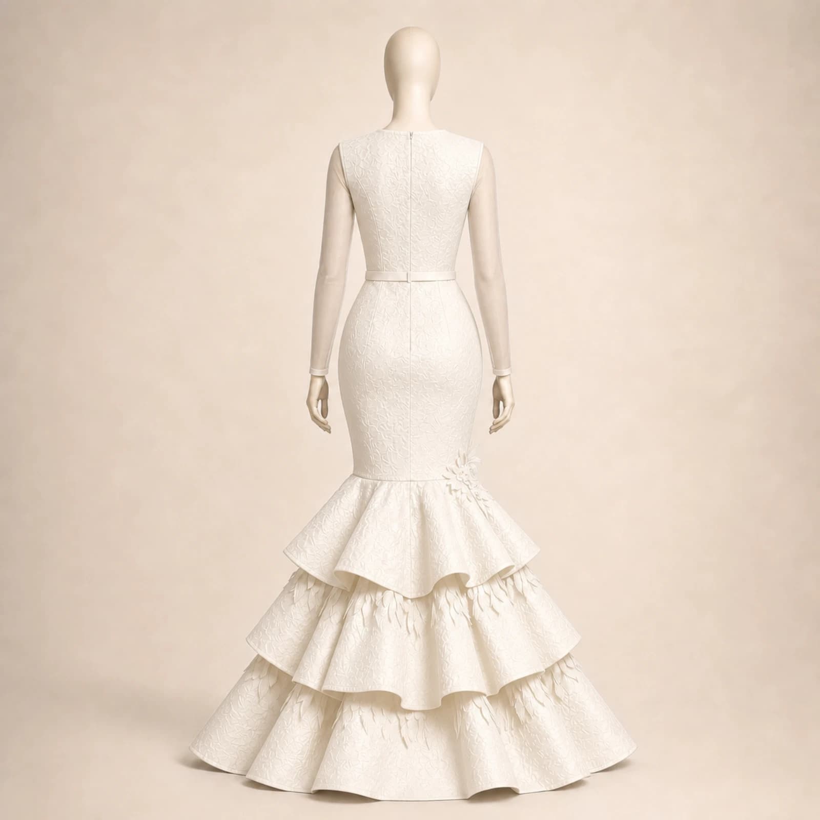 Dominique Ivory Tiered Mermaid Gown, view 2
