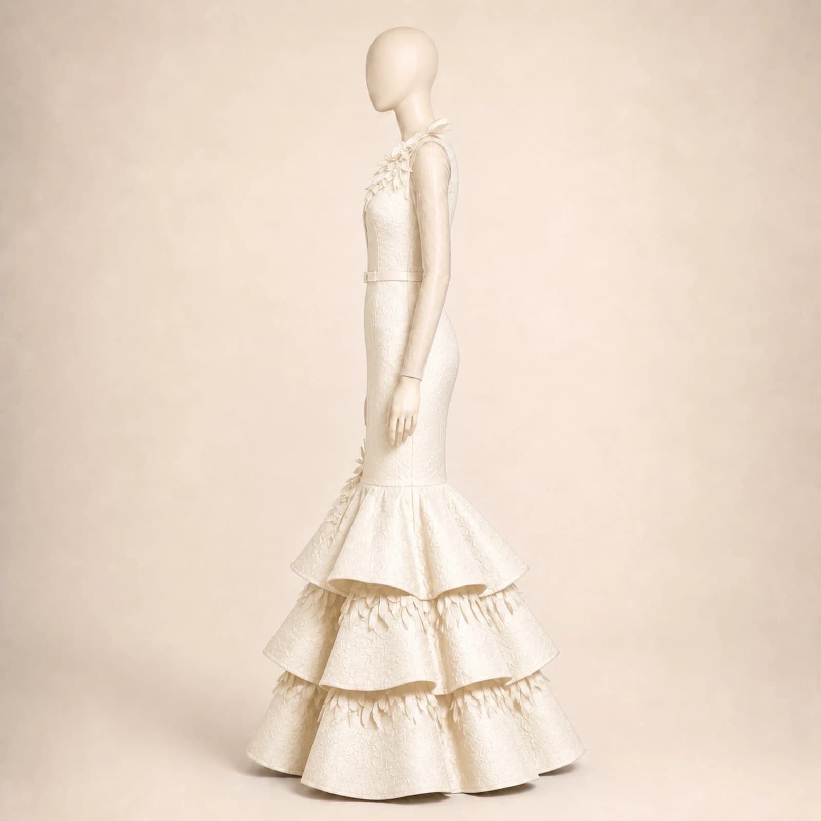 Dominique Ivory Tiered Mermaid Gown, view 3