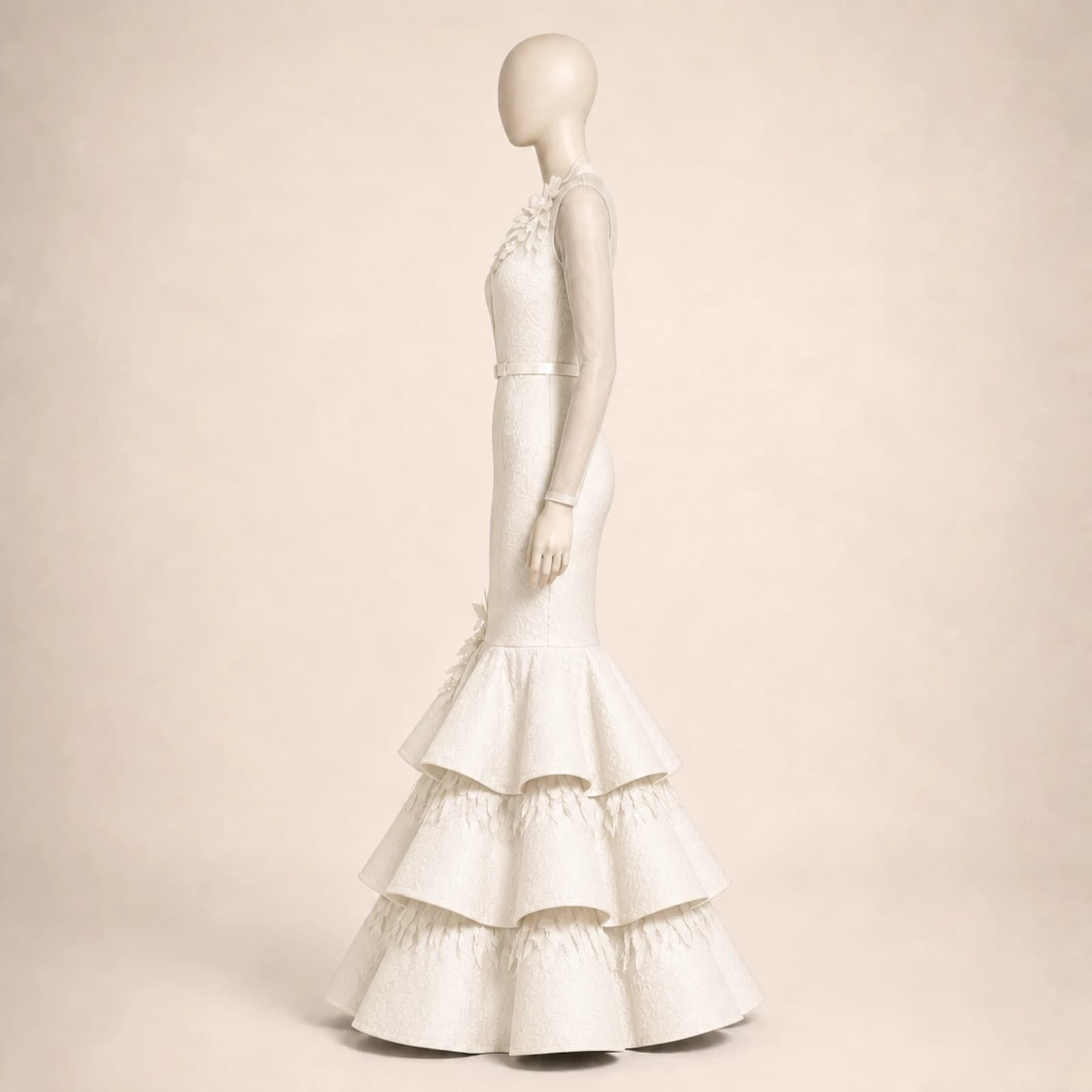 Dominique Ivory Tiered Mermaid Gown, view 4