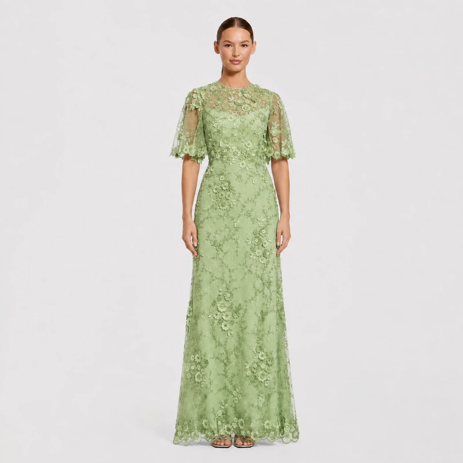 Dorothea Sage Lace Gown, view 1