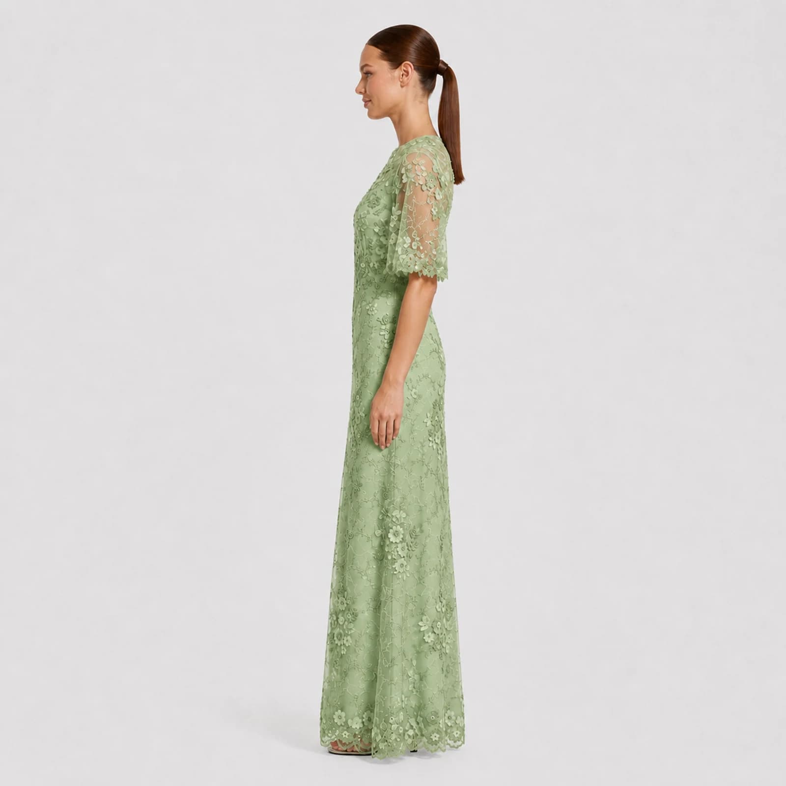 Dorothea Sage Lace Gown, view 3