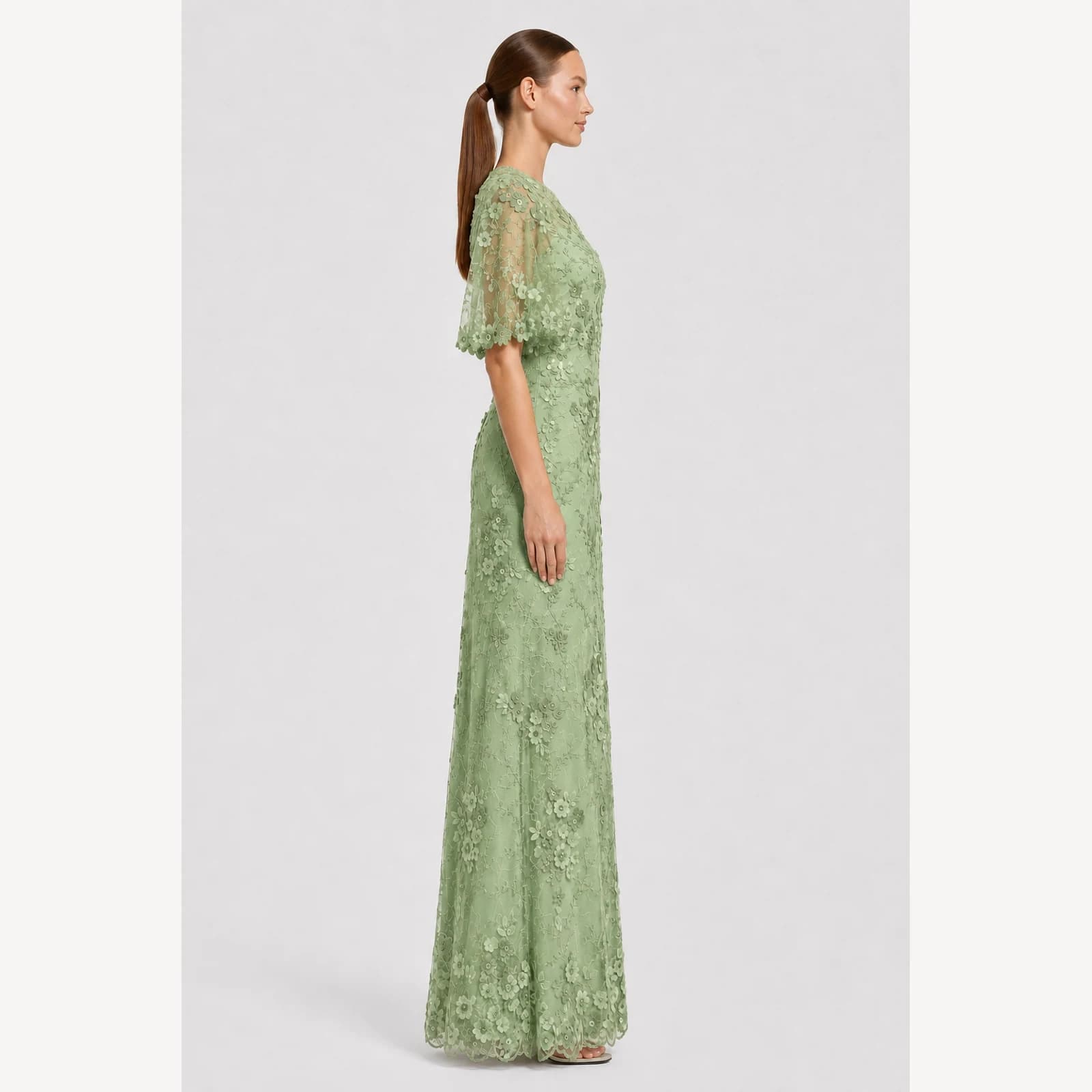 Dorothea Sage Lace Gown, view 4