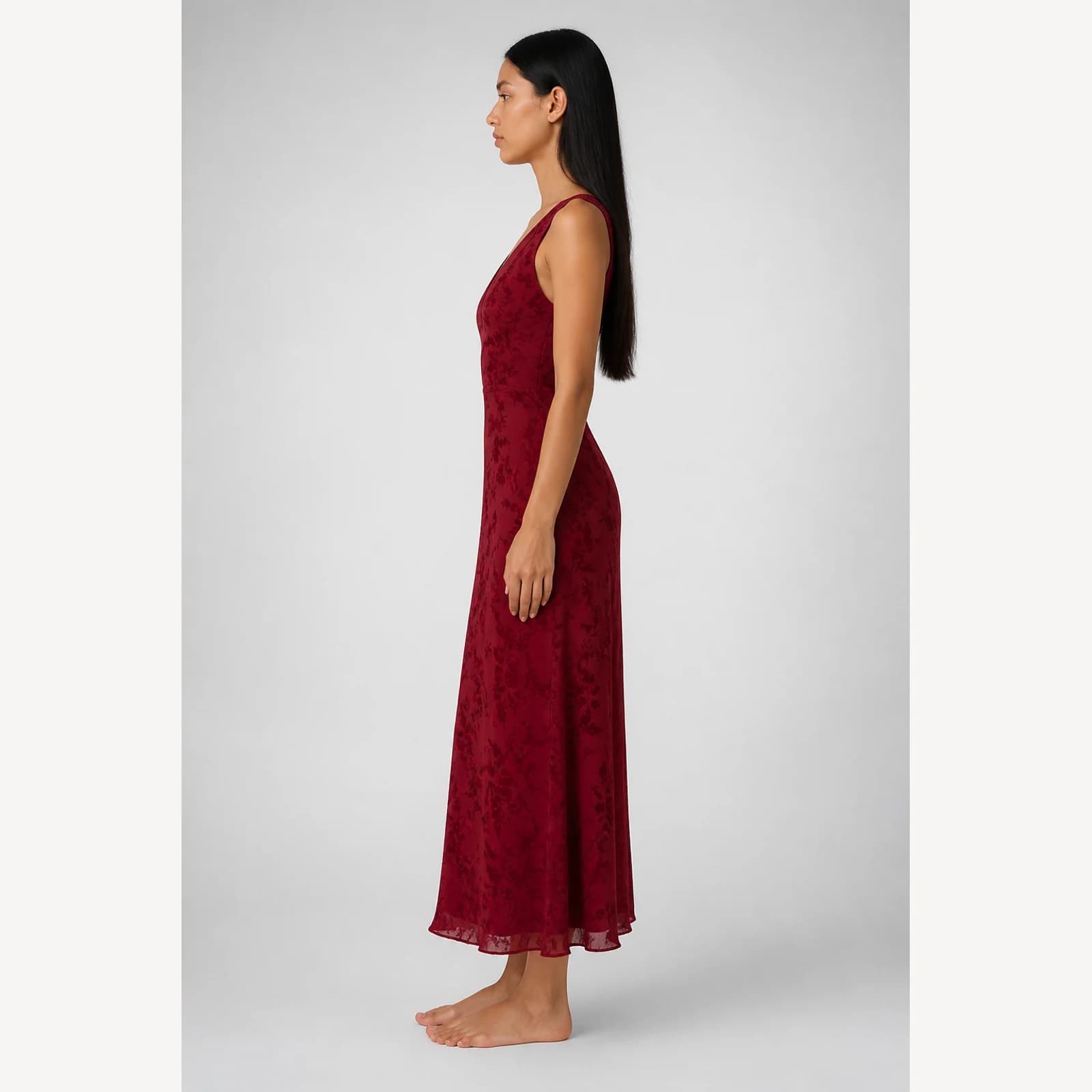 Elara Claret Print Maxi Dress, view 3