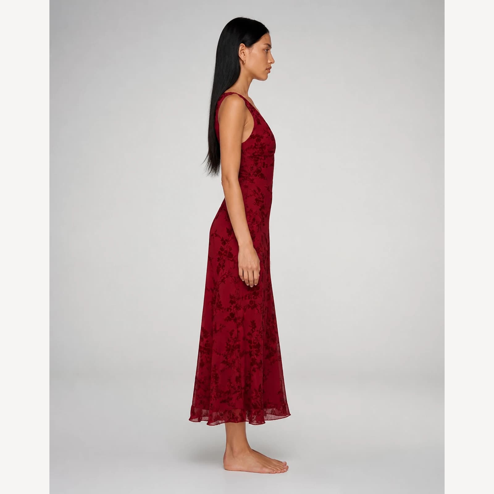 Elara Claret Print Maxi Dress, view 4