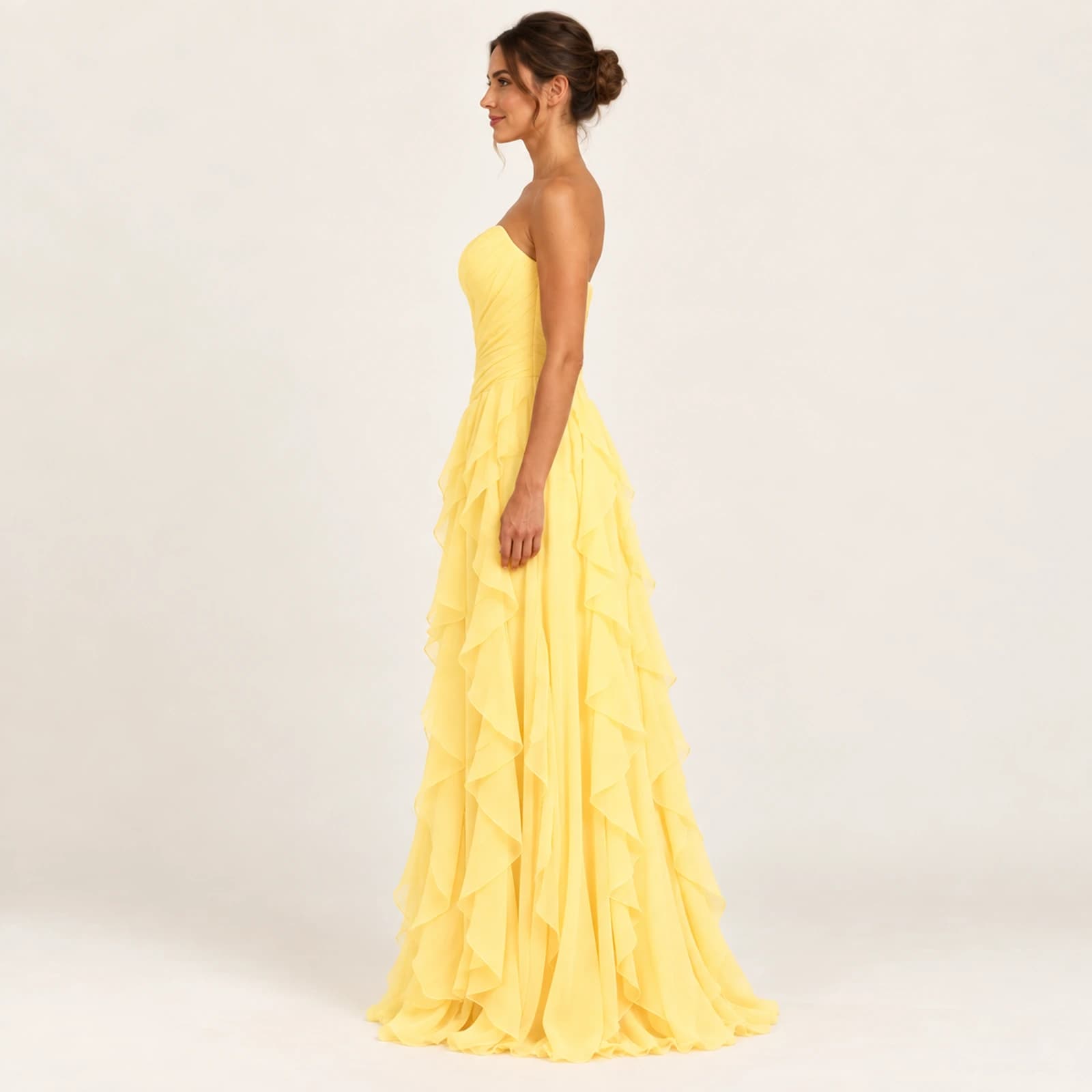 Elaris Ruffle Gown — Butter Yellow, view 3