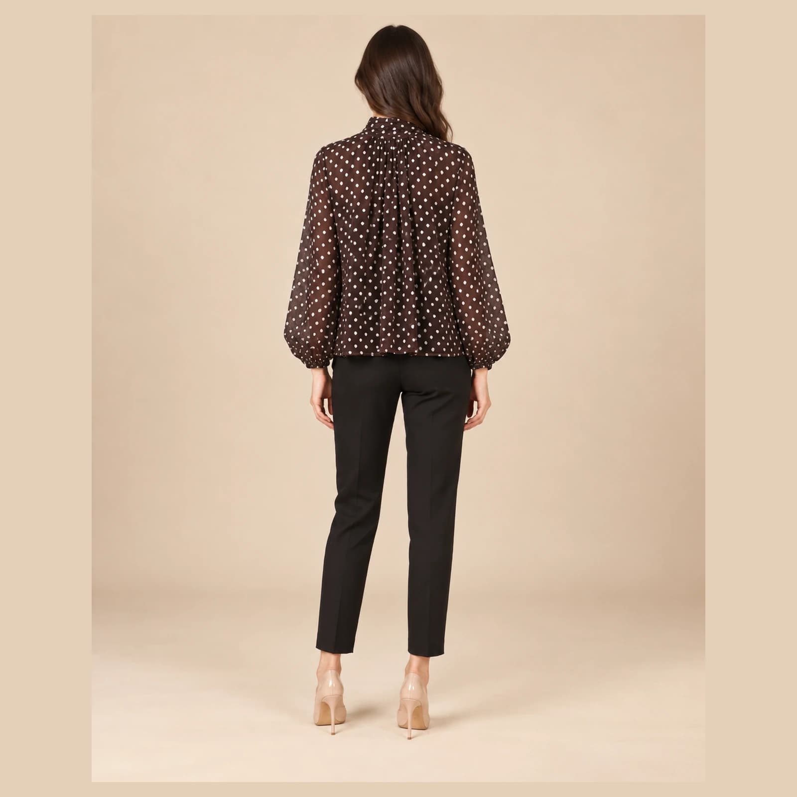 Eloise Bow Polka Dot Blouse — Coffee, view 2