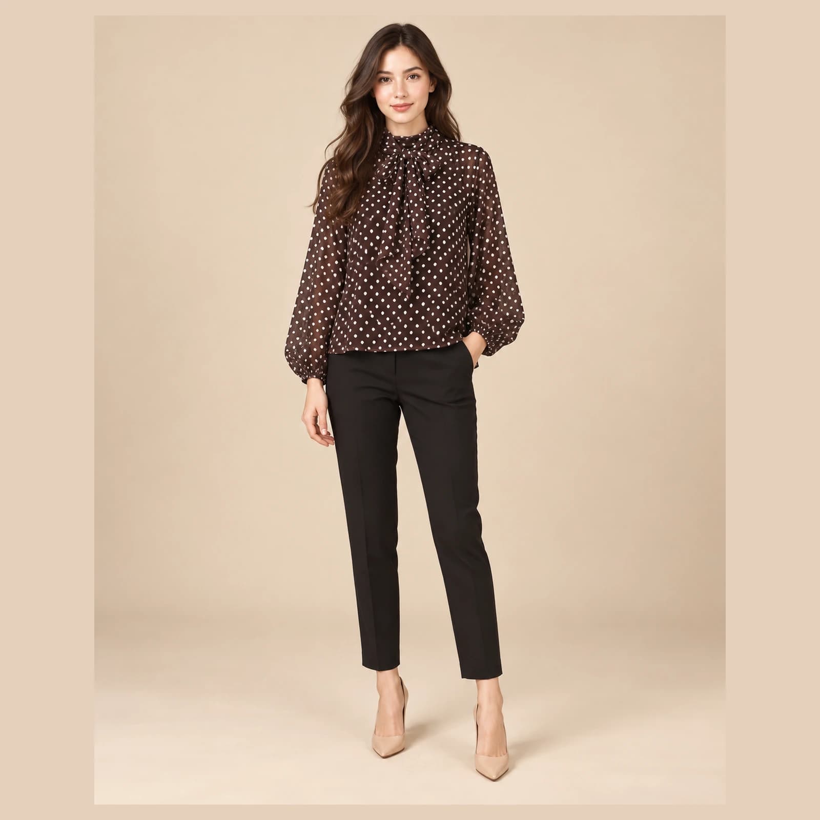 Eloise Bow Polka Dot Blouse — Coffee, view 1