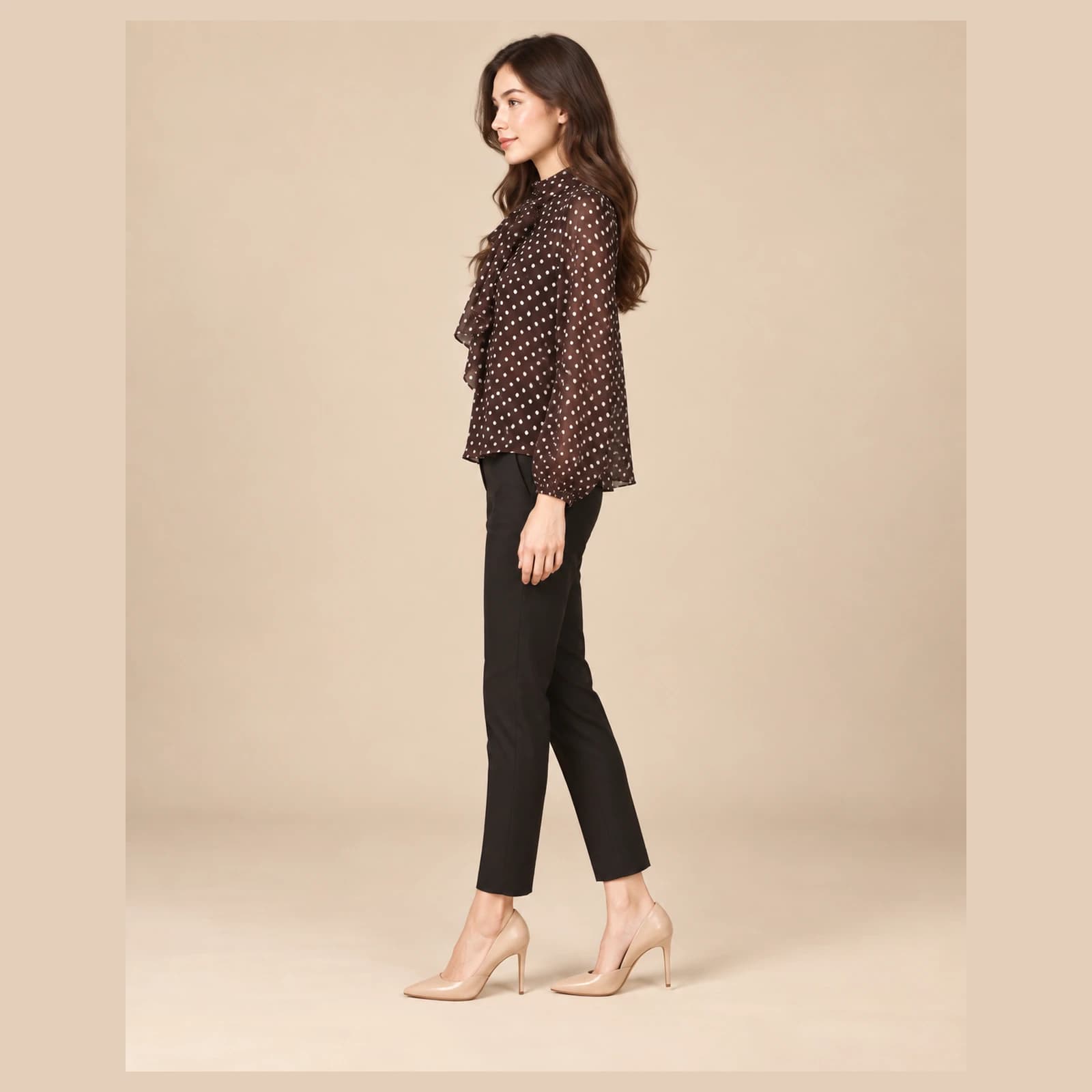 Eloise Bow Polka Dot Blouse — Coffee, view 3