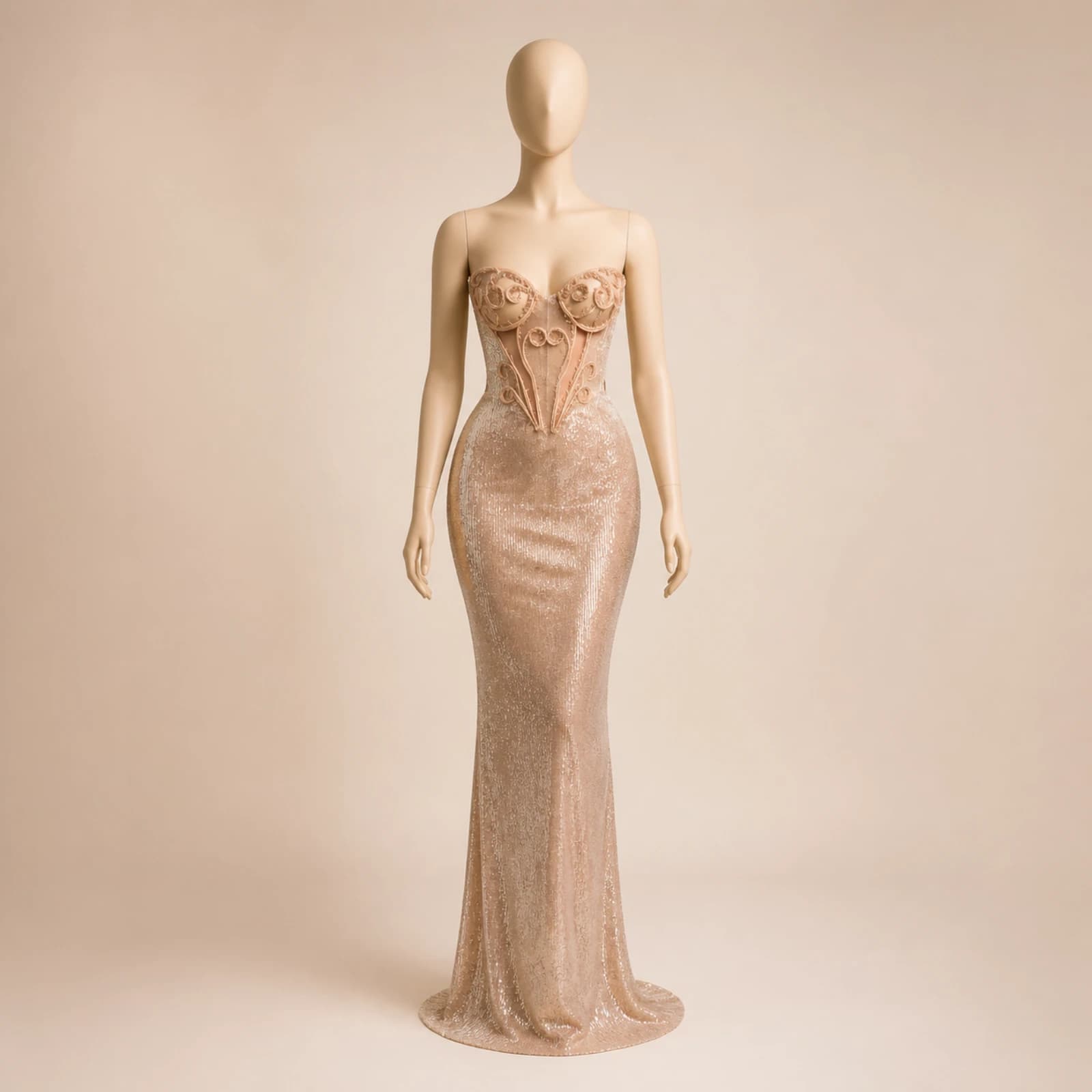 Elowen Champagne Corset Mermaid Gown, view 1