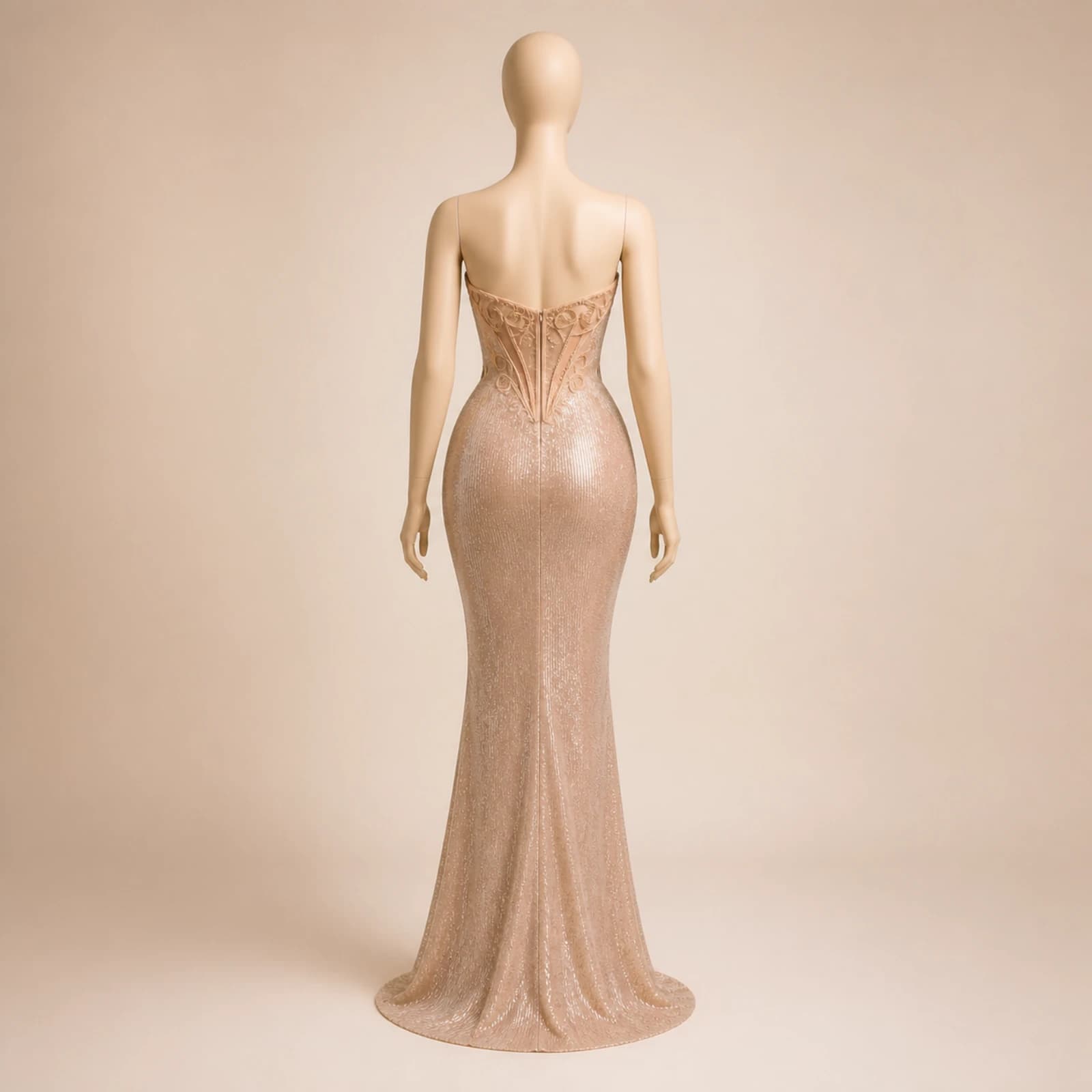 Elowen Champagne Corset Mermaid Gown, view 2