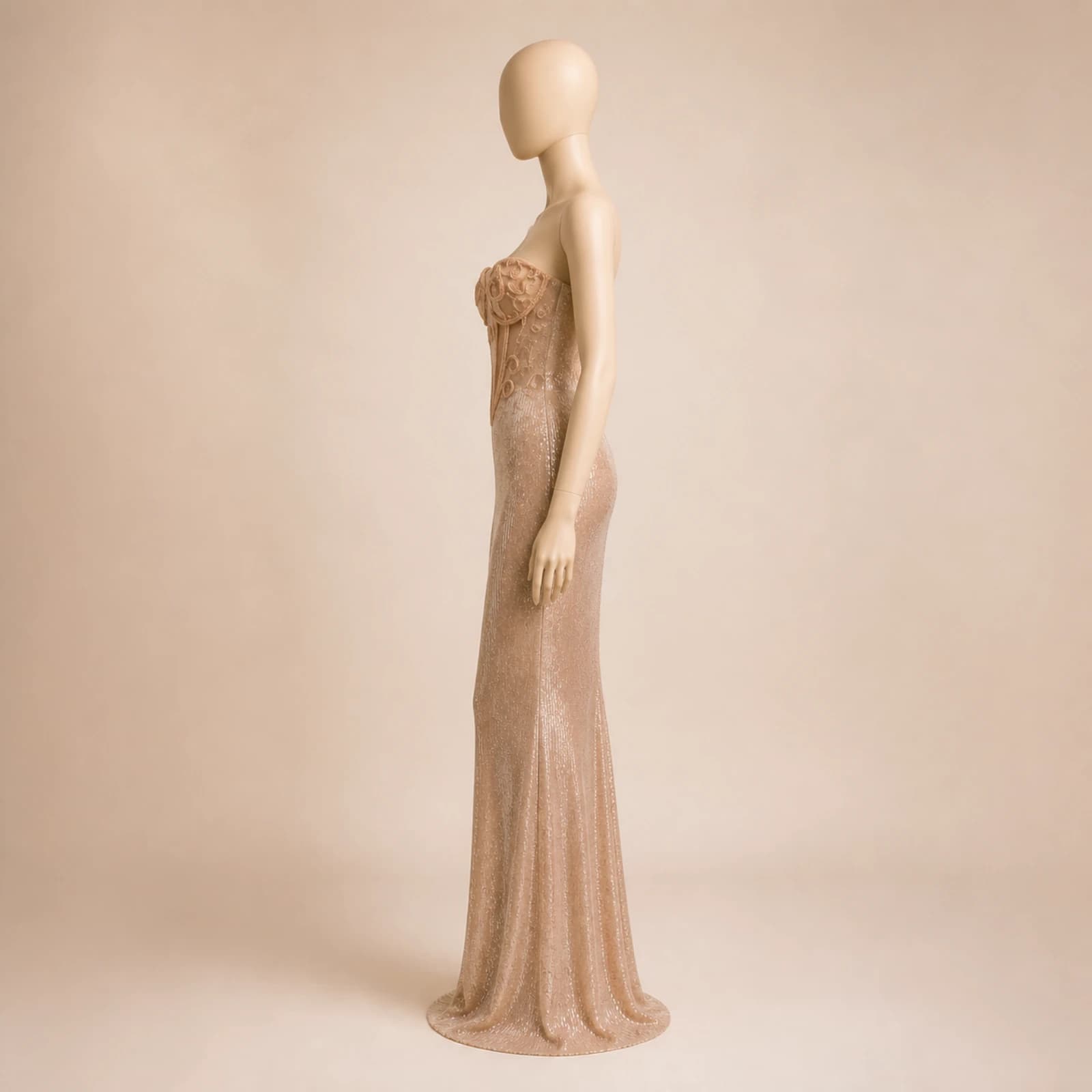 Elowen Champagne Corset Mermaid Gown, view 3