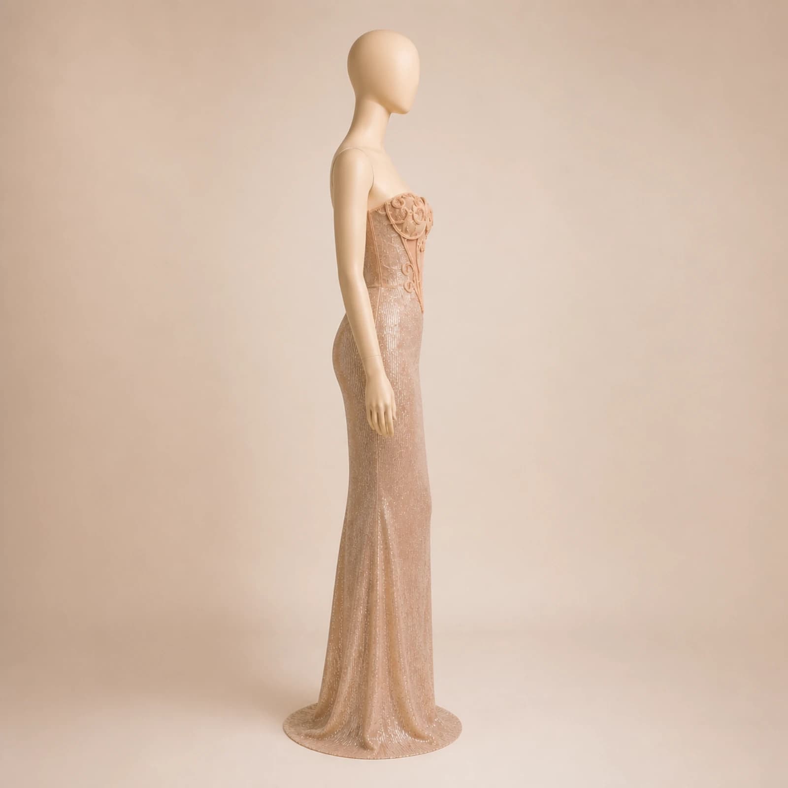 Elowen Champagne Corset Mermaid Gown, view 4