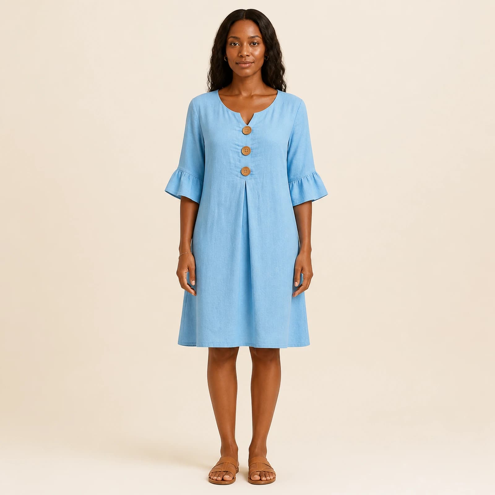 Ember Sky Linen Button Dress