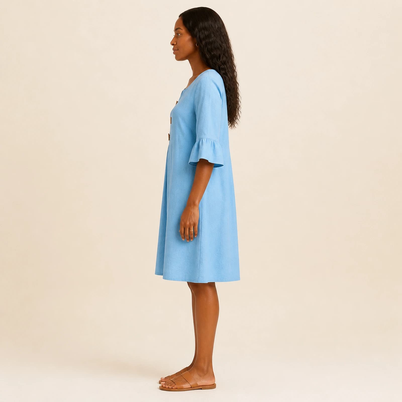 Ember Sky Linen Button Dress, view 3
