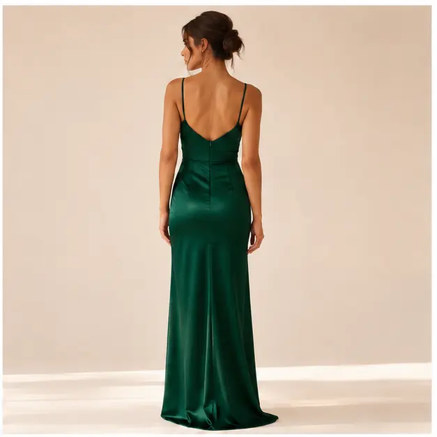 Emerald Satin Maxi Dress, view 2