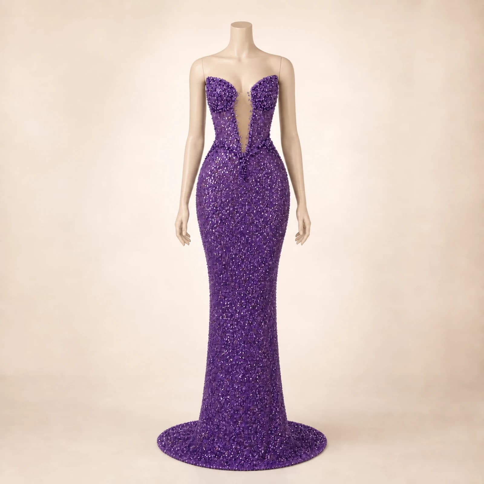 Estelle Purple Crystal Mermaid Gown, view 1