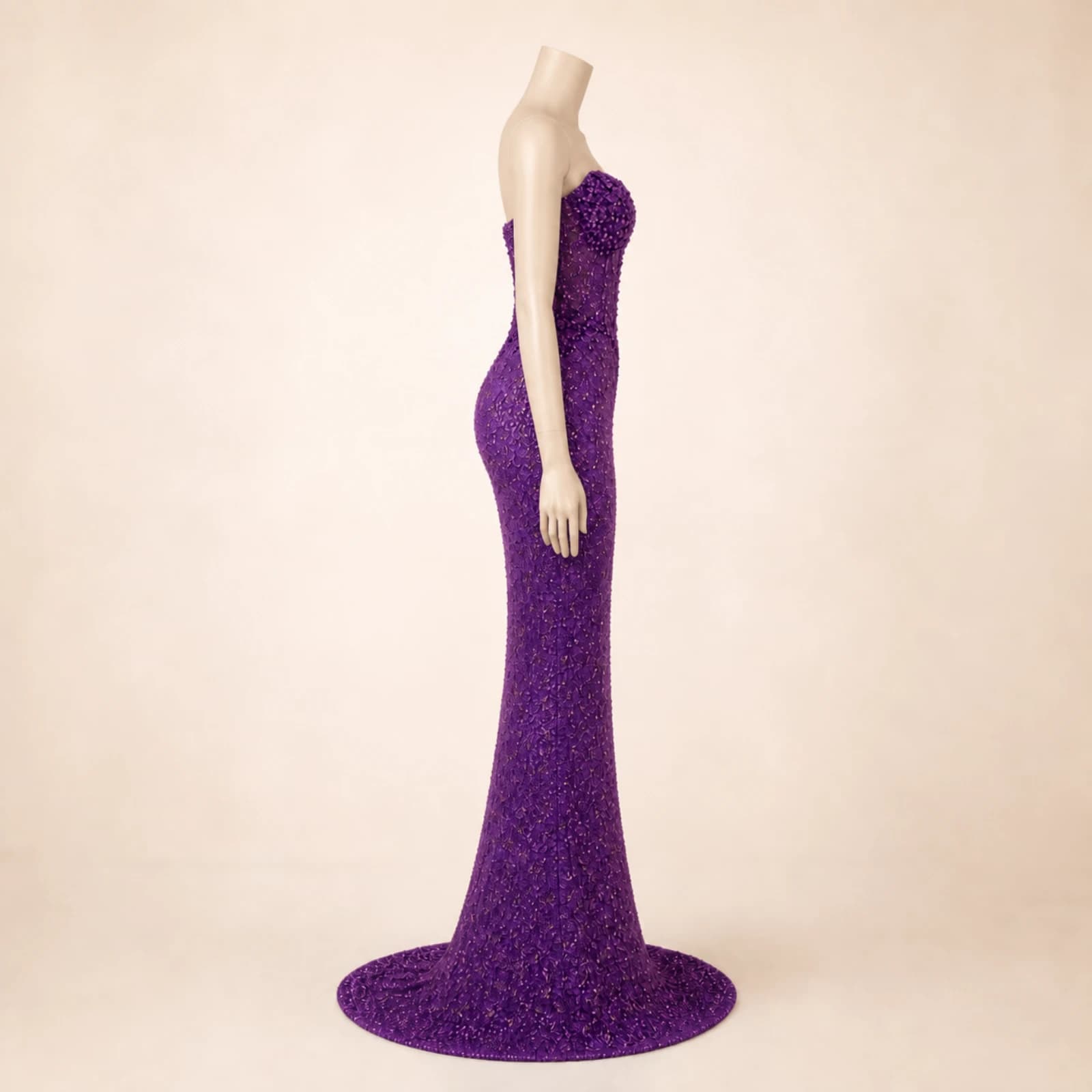 Estelle Purple Crystal Mermaid Gown, view 3