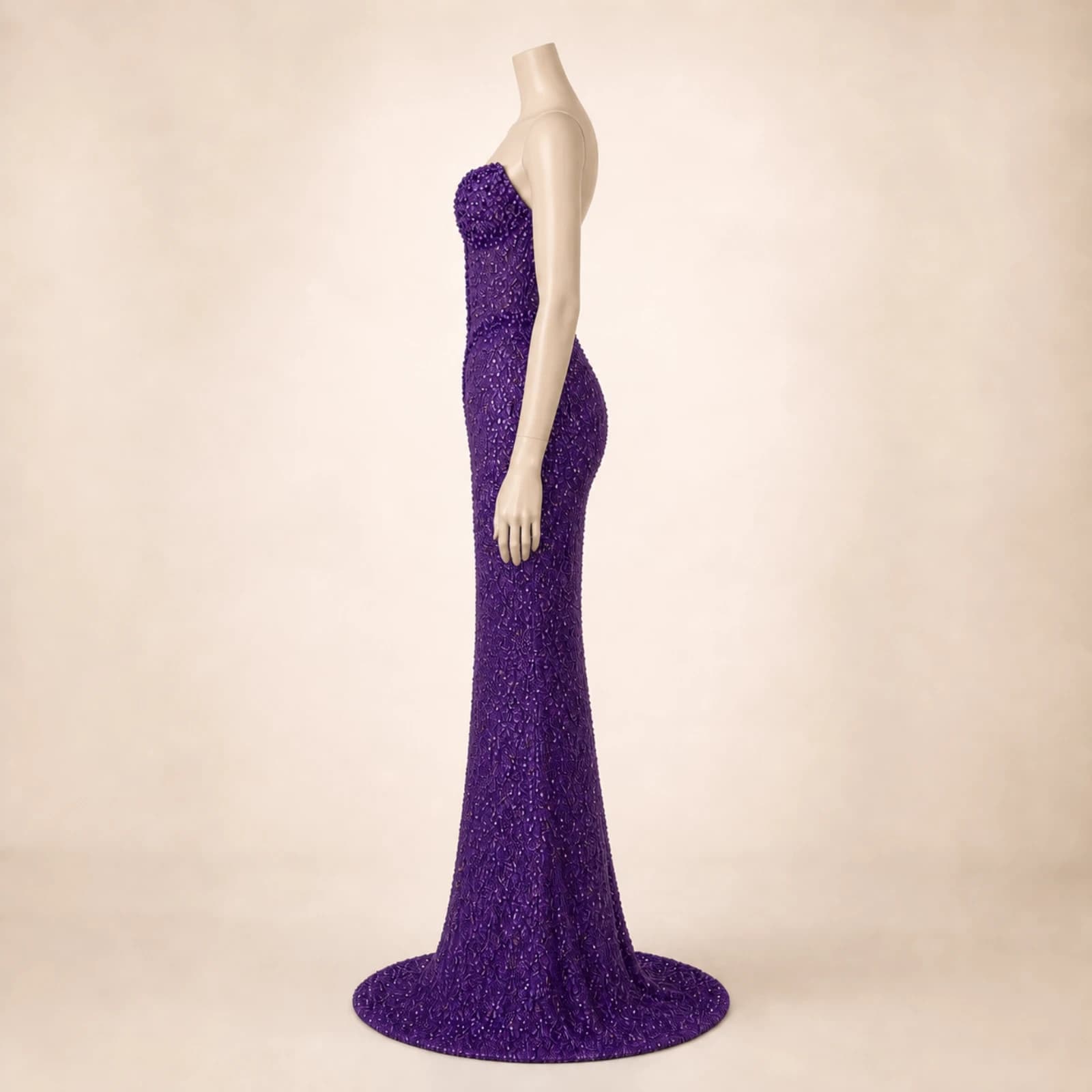 Estelle Purple Crystal Mermaid Gown, view 4