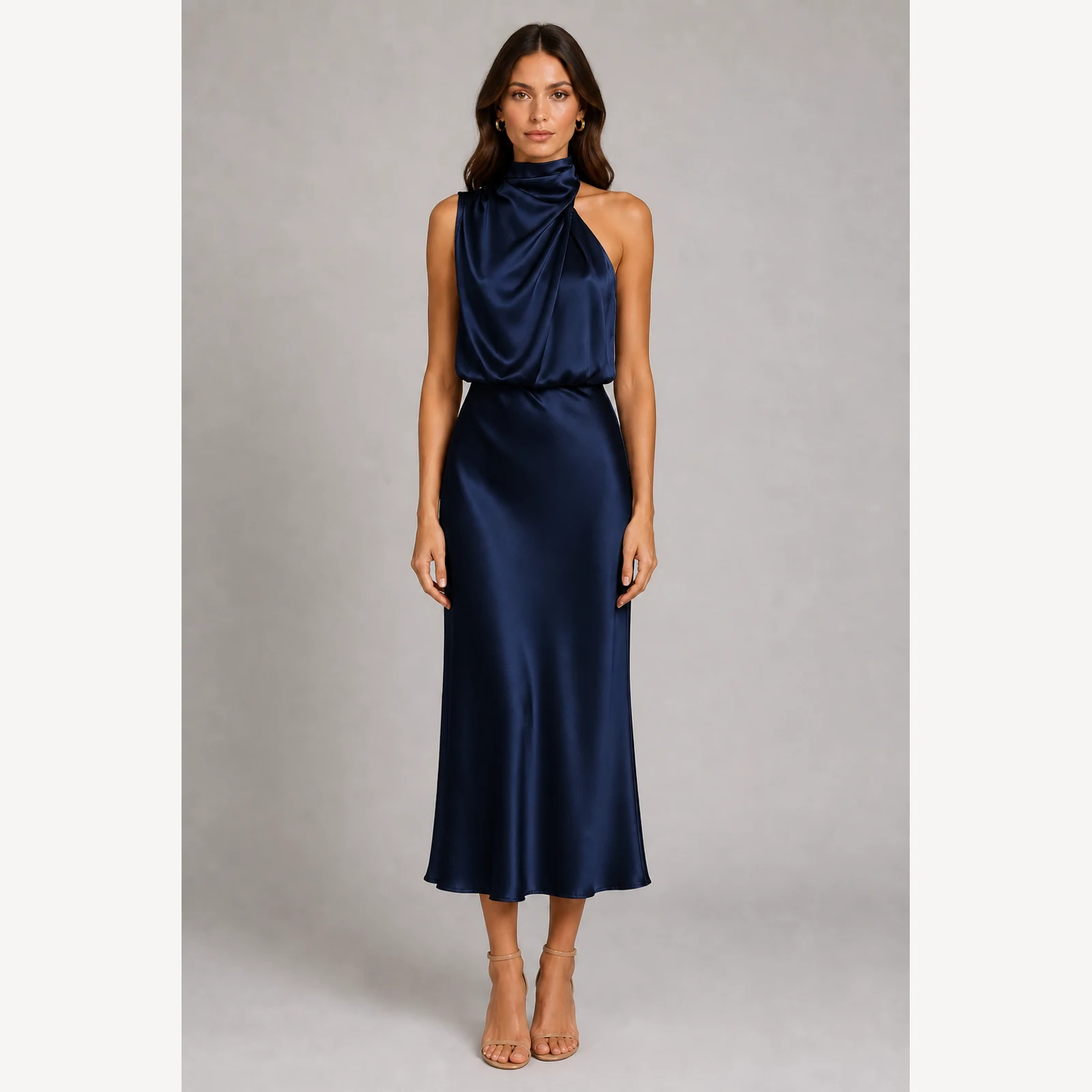 Evora Navy Halter Midi Dress, view 1