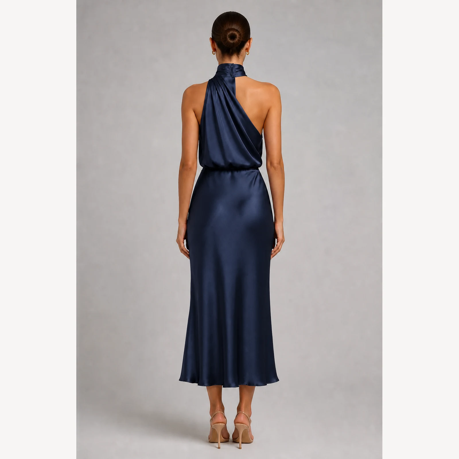 Evora Navy Halter Midi Dress, view 2