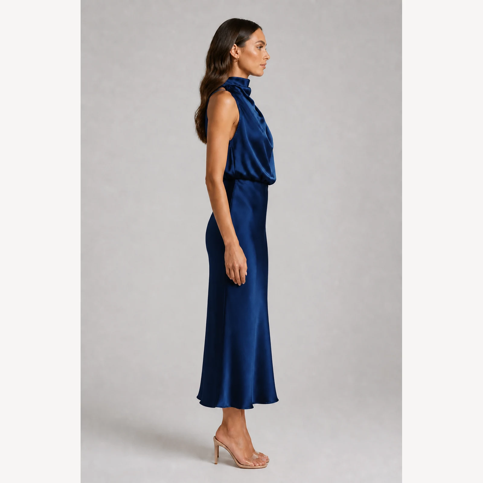 Evora Navy Halter Midi Dress, view 4
