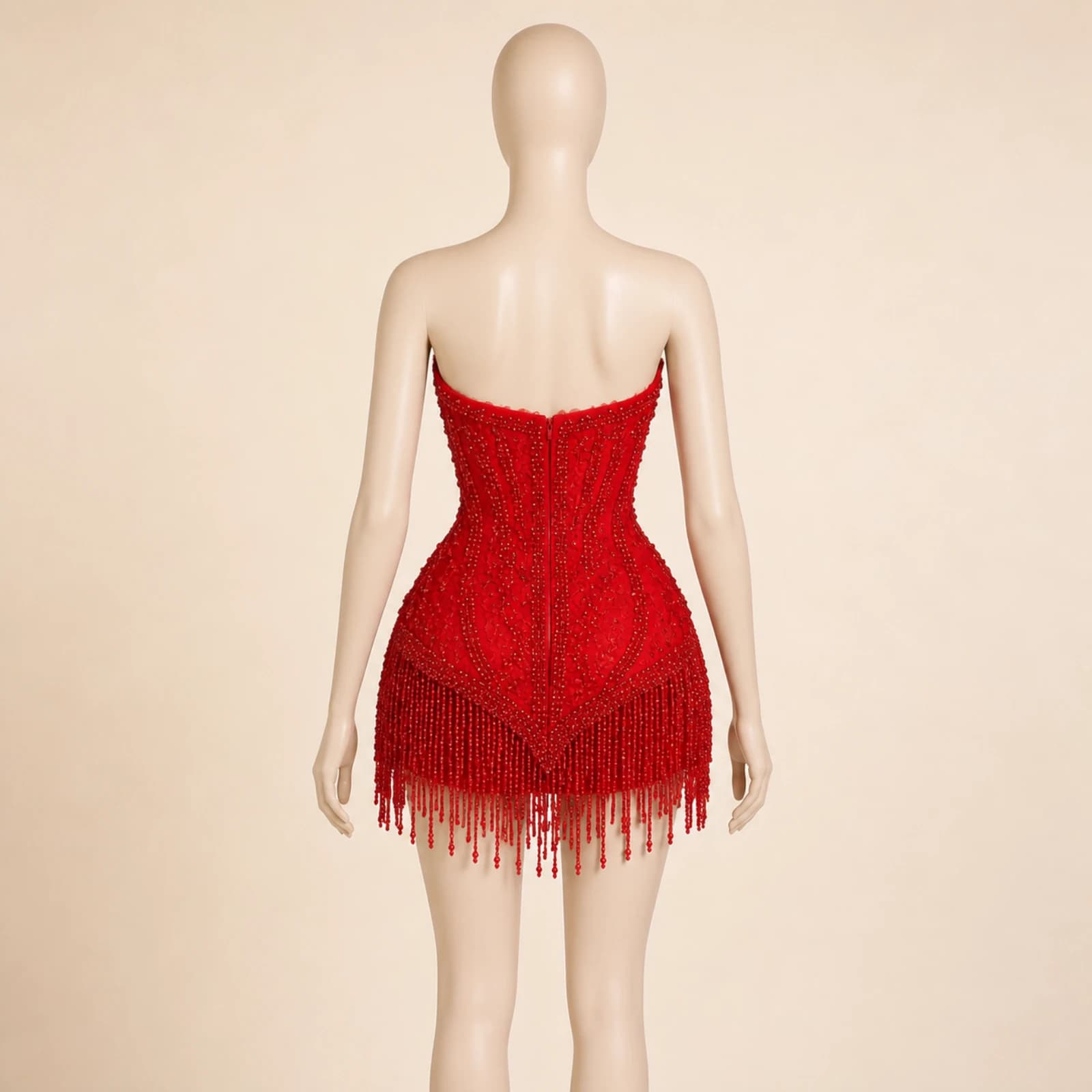 Fabienne Red Tassel Mini Dress, view 2