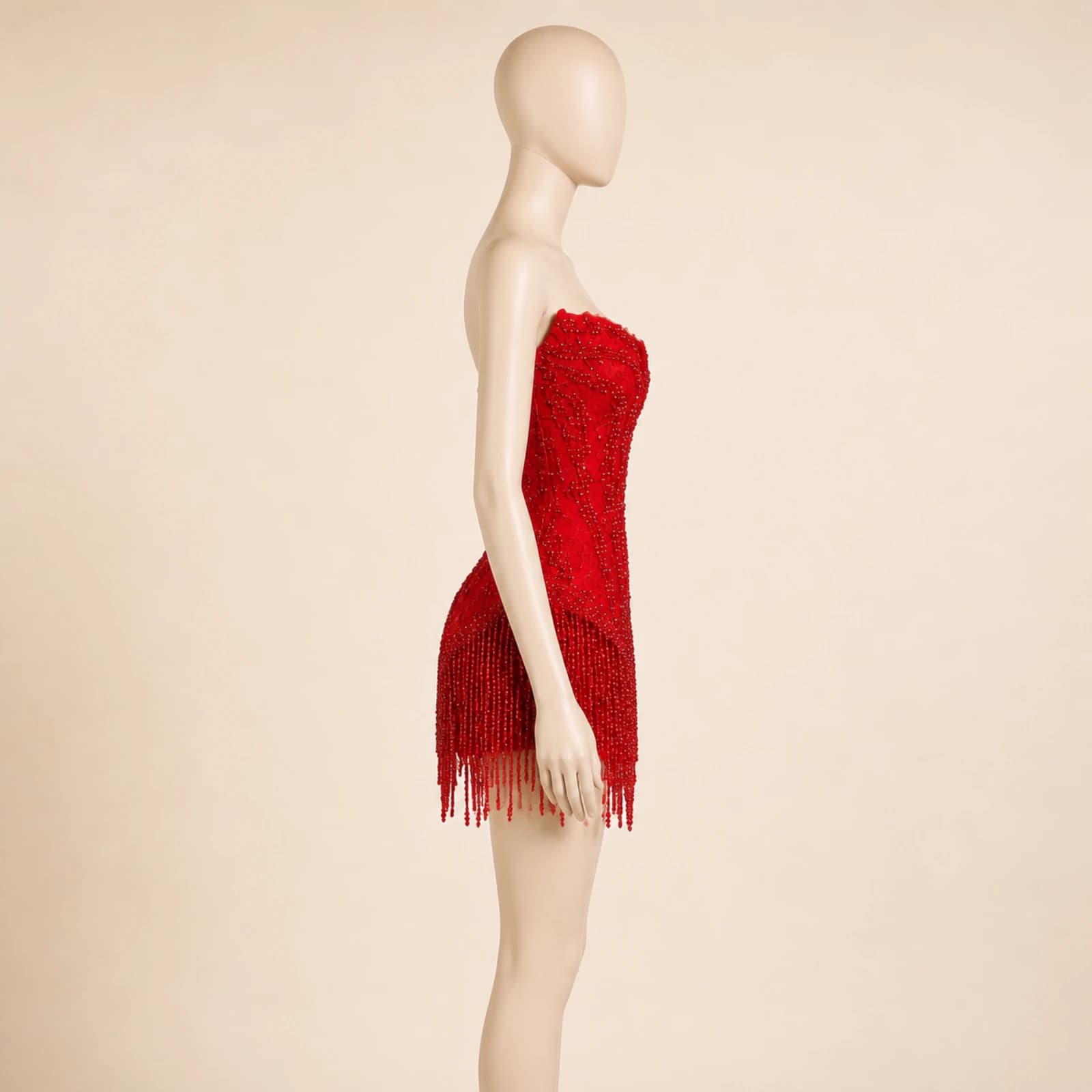 Fabienne Red Tassel Mini Dress, view 3