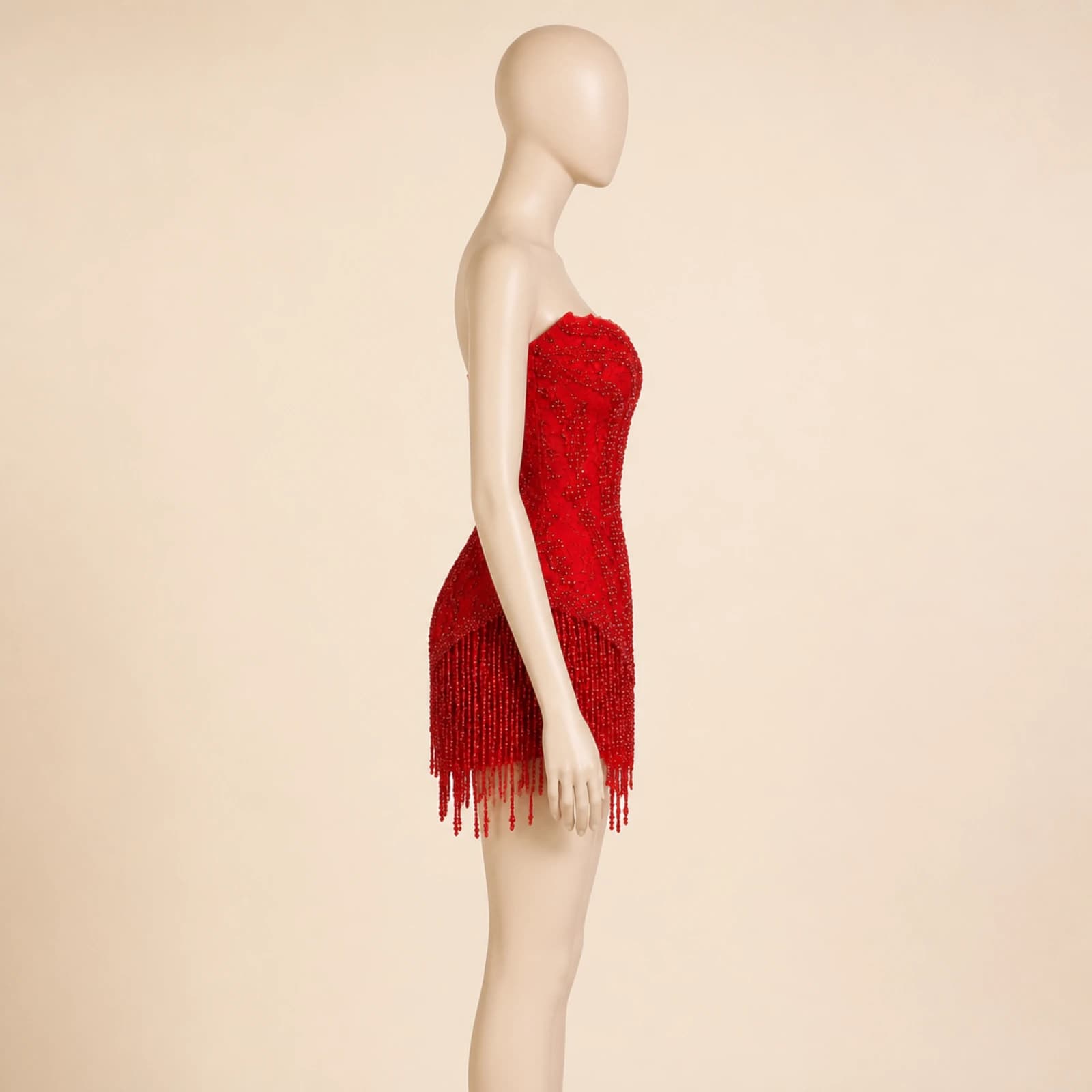 Fabienne Red Tassel Mini Dress, view 4