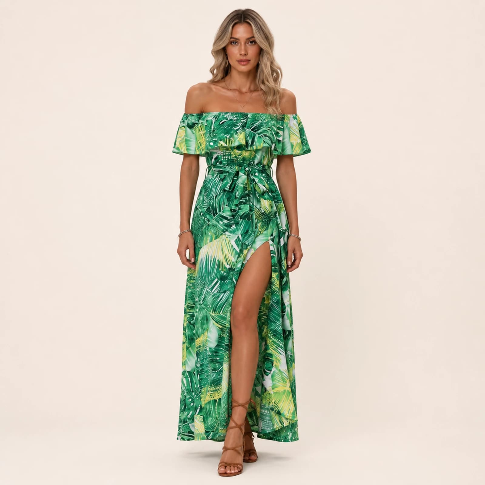 Faye Emerald Palm Maxi Dress