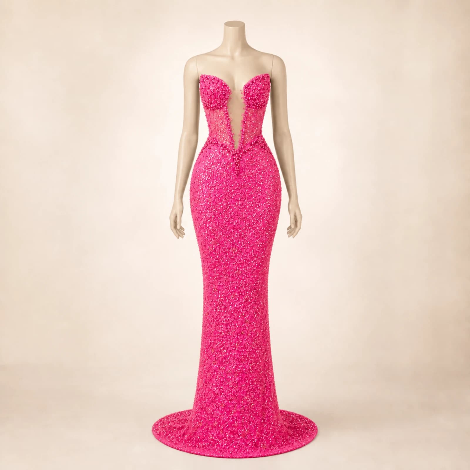 Fiora Pink Crystal Mermaid Gown, view 1