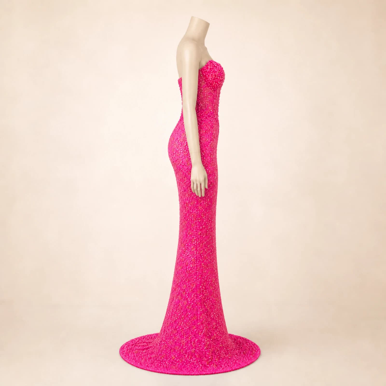 Fiora Pink Crystal Mermaid Gown, view 3