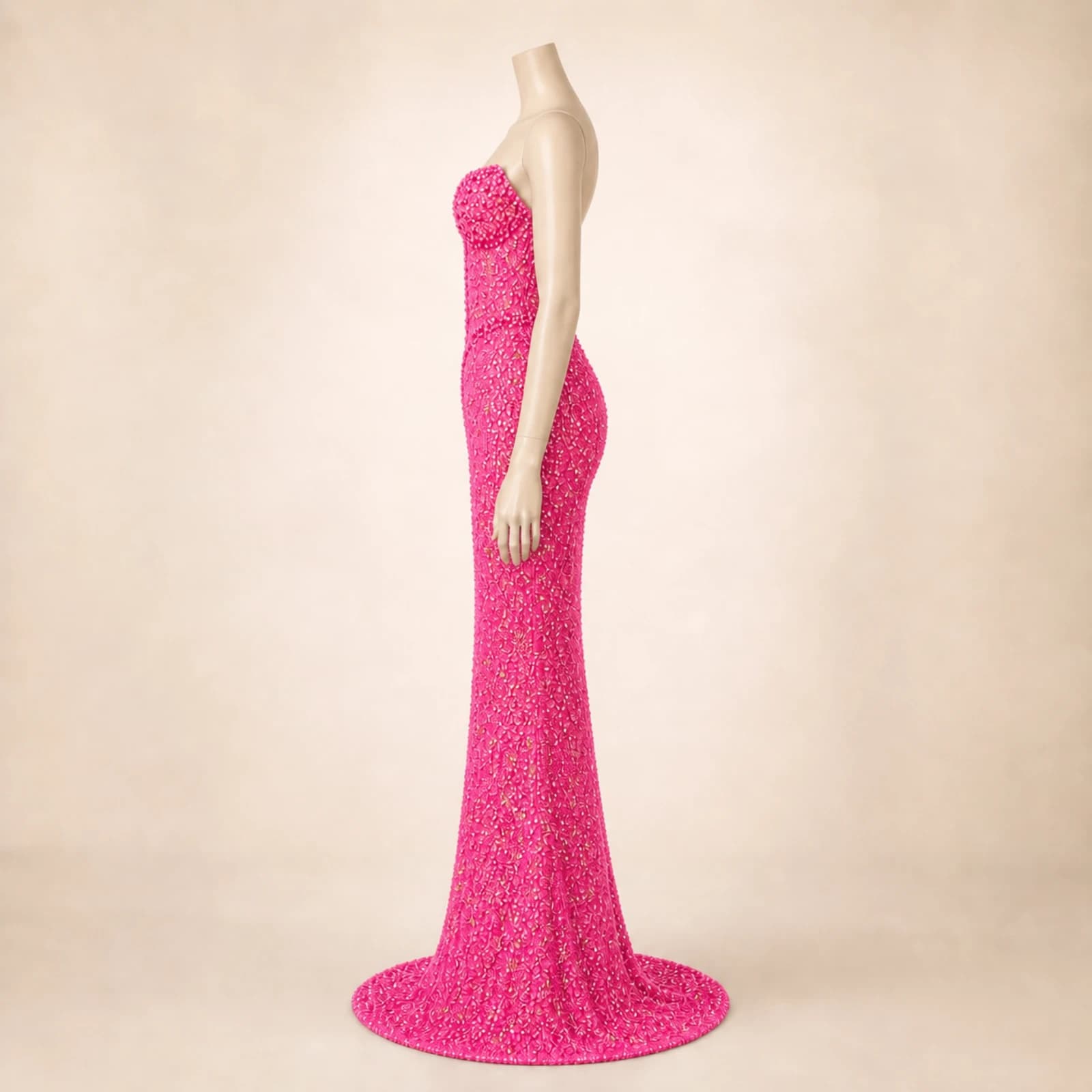 Fiora Pink Crystal Mermaid Gown, view 4