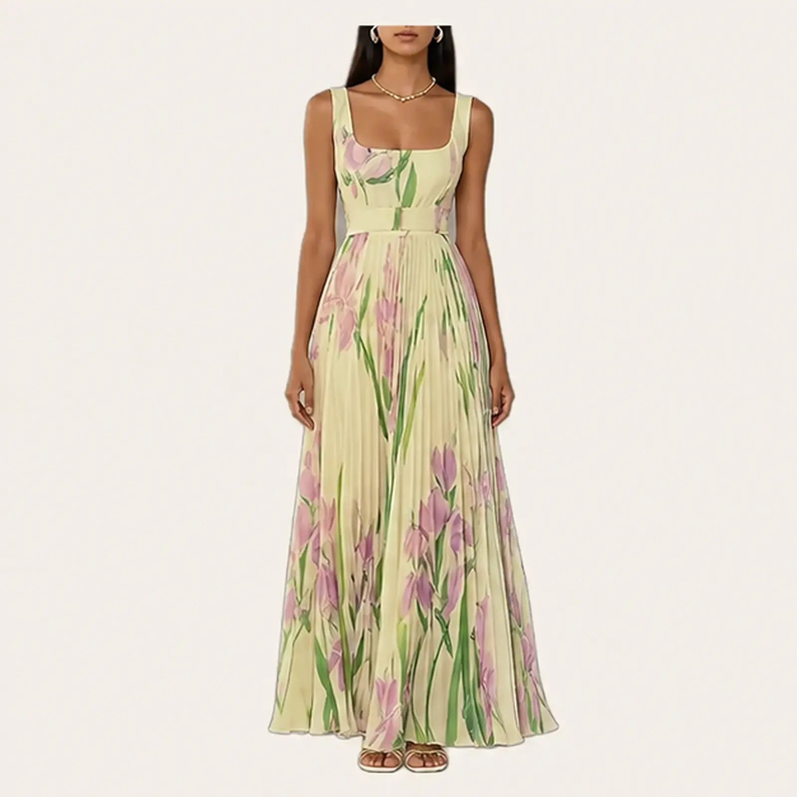 Flora Meadow Iris Pleated Maxi Dress
