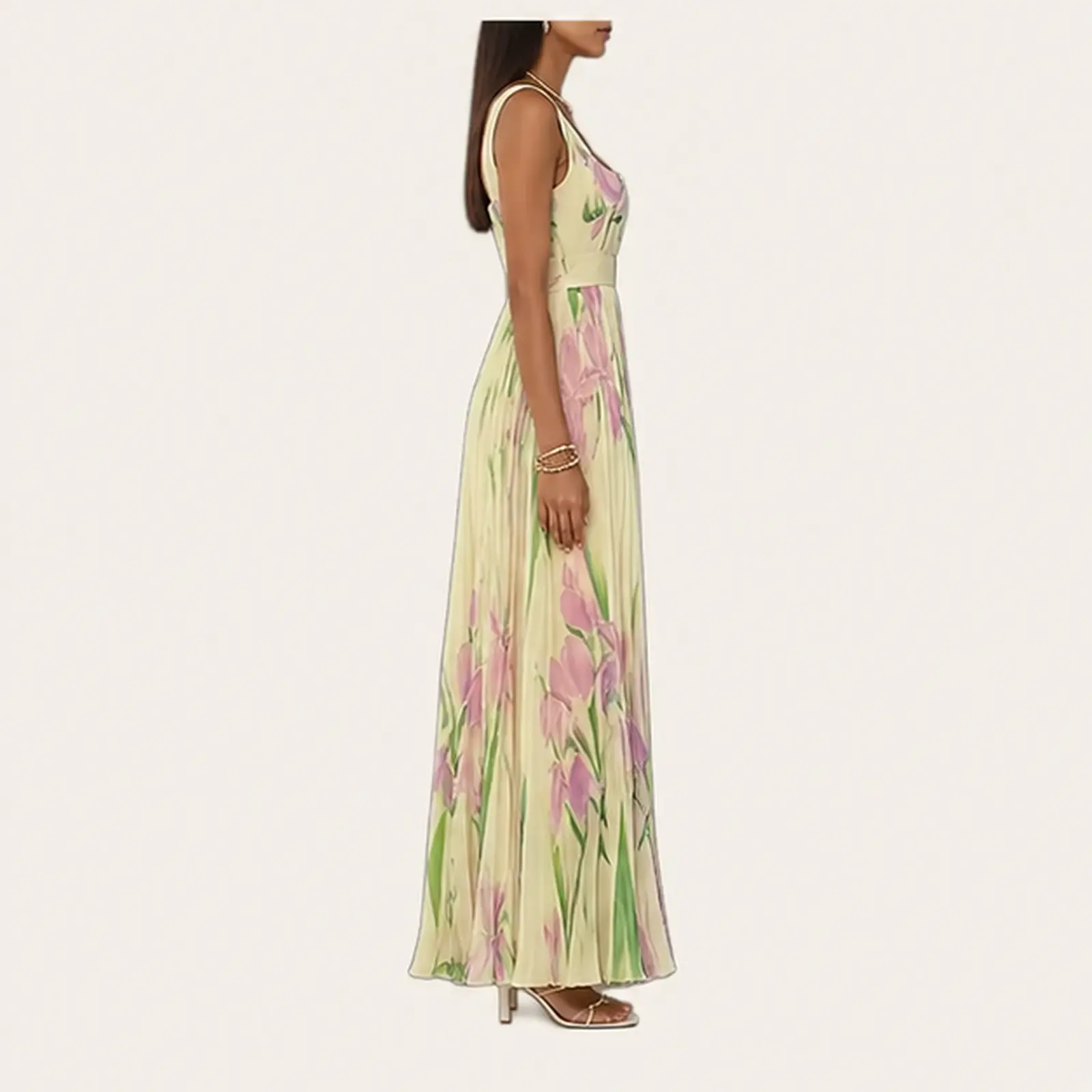 Flora Meadow Iris Pleated Maxi Dress, view 3